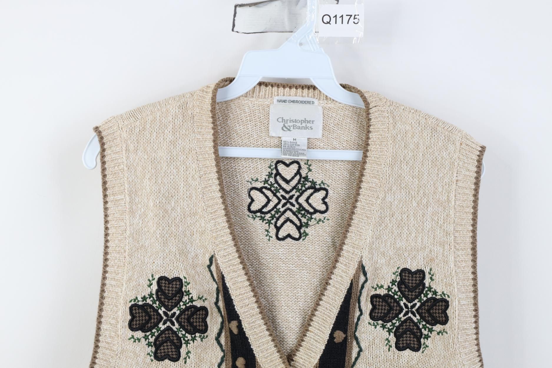 Vintage Vintage 90s Country Embroidered Heart Flower Knit Sweater Size M / US 6-8 / IT 42-44 - 2 Thumbnail