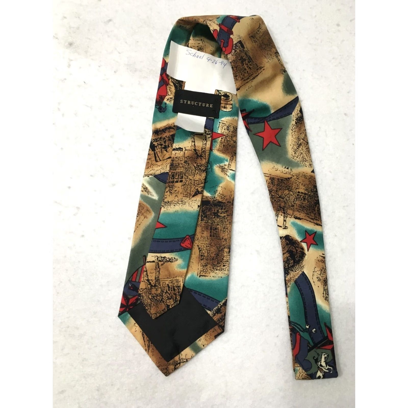 Vintage Structure Silk tie Men's Neck Novelty star horse history 100% Size ONE SIZE - 4 Thumbnail