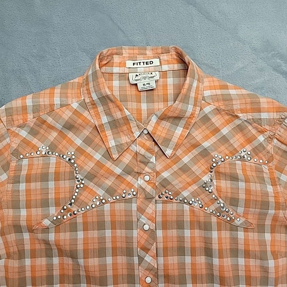 Ariat Ariat Shirt Womens XL Fitted Orange Plaid Long Sleeve Pearl Snap Western Cowboy Size XL / US 12-14 / IT 48-50 - 3 Thumbnail