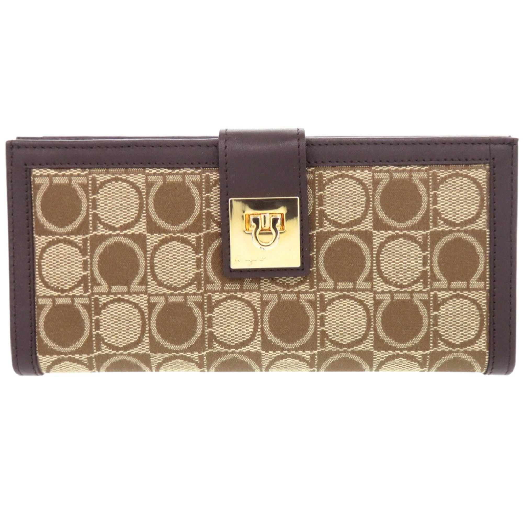 Salvatore Ferragamo Excellent condition Salvatore Ferragamo Gancini IY211410 Jacquard Brown Long Wallet 0495Salvatore Size ONE SIZE - 1 Thumbnail