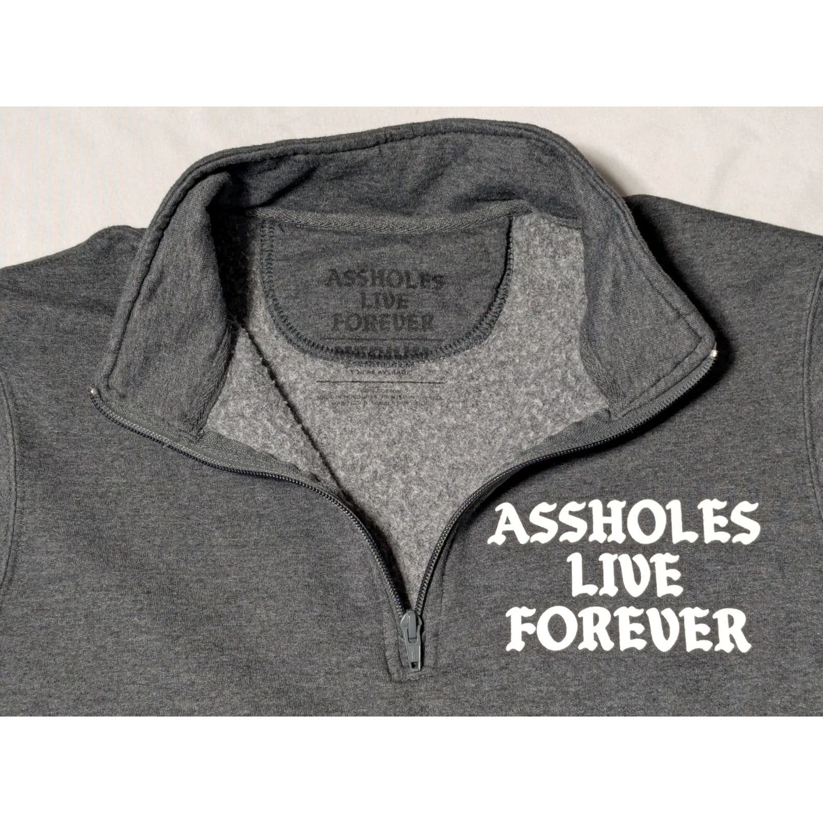 Olive A44880HOLES LIVE FOREVER Men Medium Gray Double-sided 1/4 Zip Pullover Sweatshirt Size US M / EU 48-50 / 2 - 5 Thumbnail