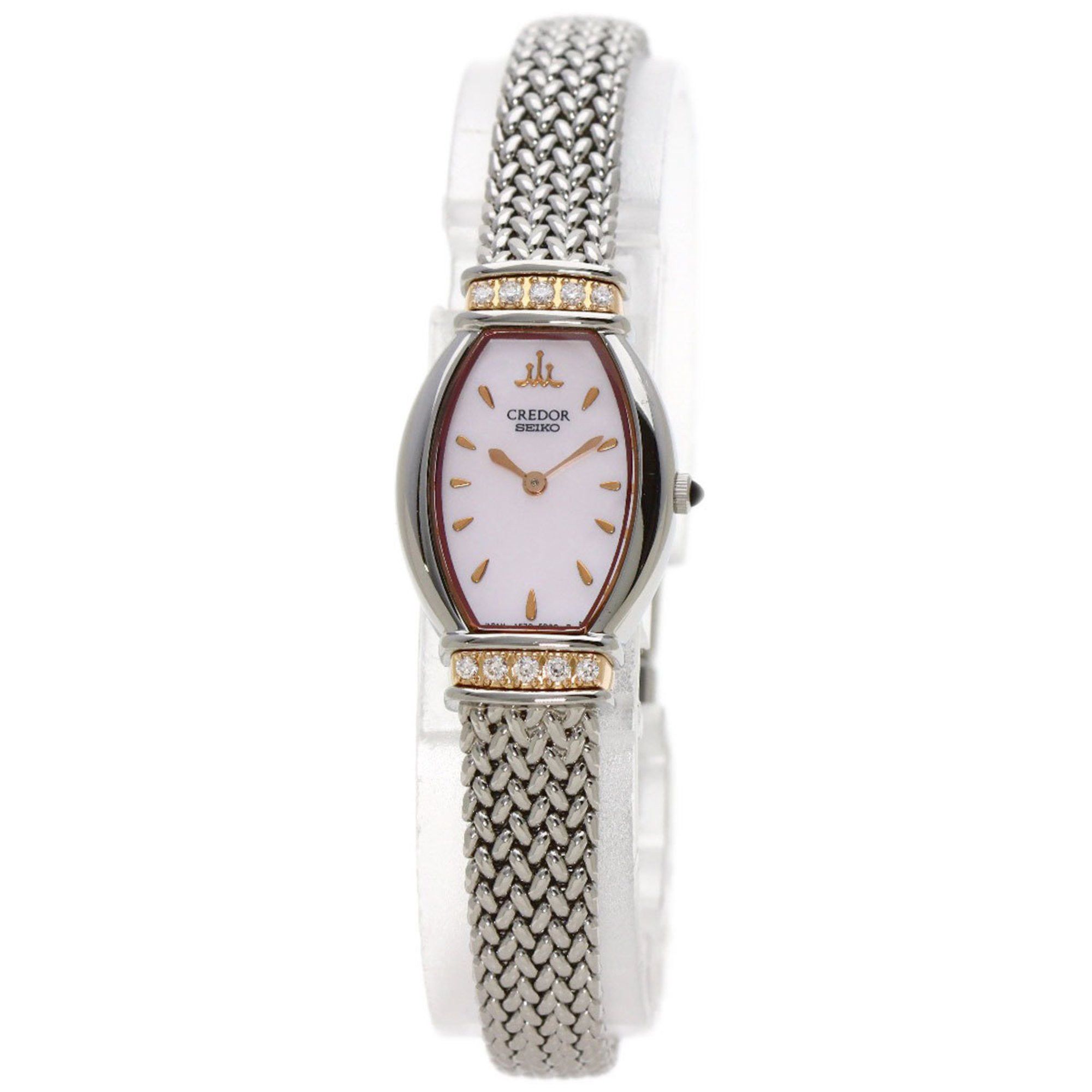 image of Seiko 1E70-3B90 Credor Diamond Watch Stainless Steel Ss Ssxk18Pg Ladies Seiko in White Shell, Women