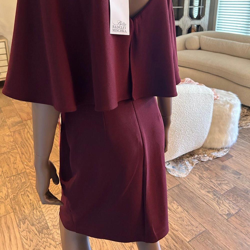 Designer Belle Badgley Mischka Plum Cape Deep V Dress Size XS / US 0-2 / IT 36-38 - 7 Thumbnail