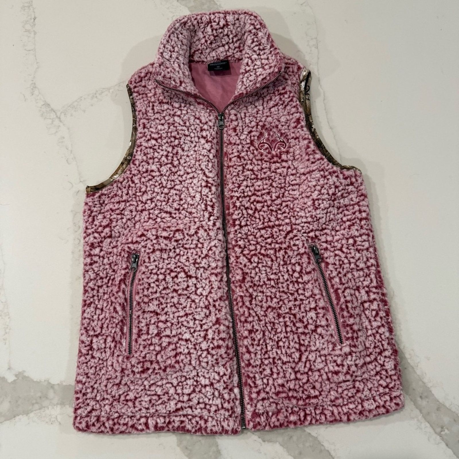 Realtree Real Tree Full Zip Sherpa Vest Women’s Medium Pink Camo Trim Size M / US 6-8 / IT 42-44 - 1 Thumbnail