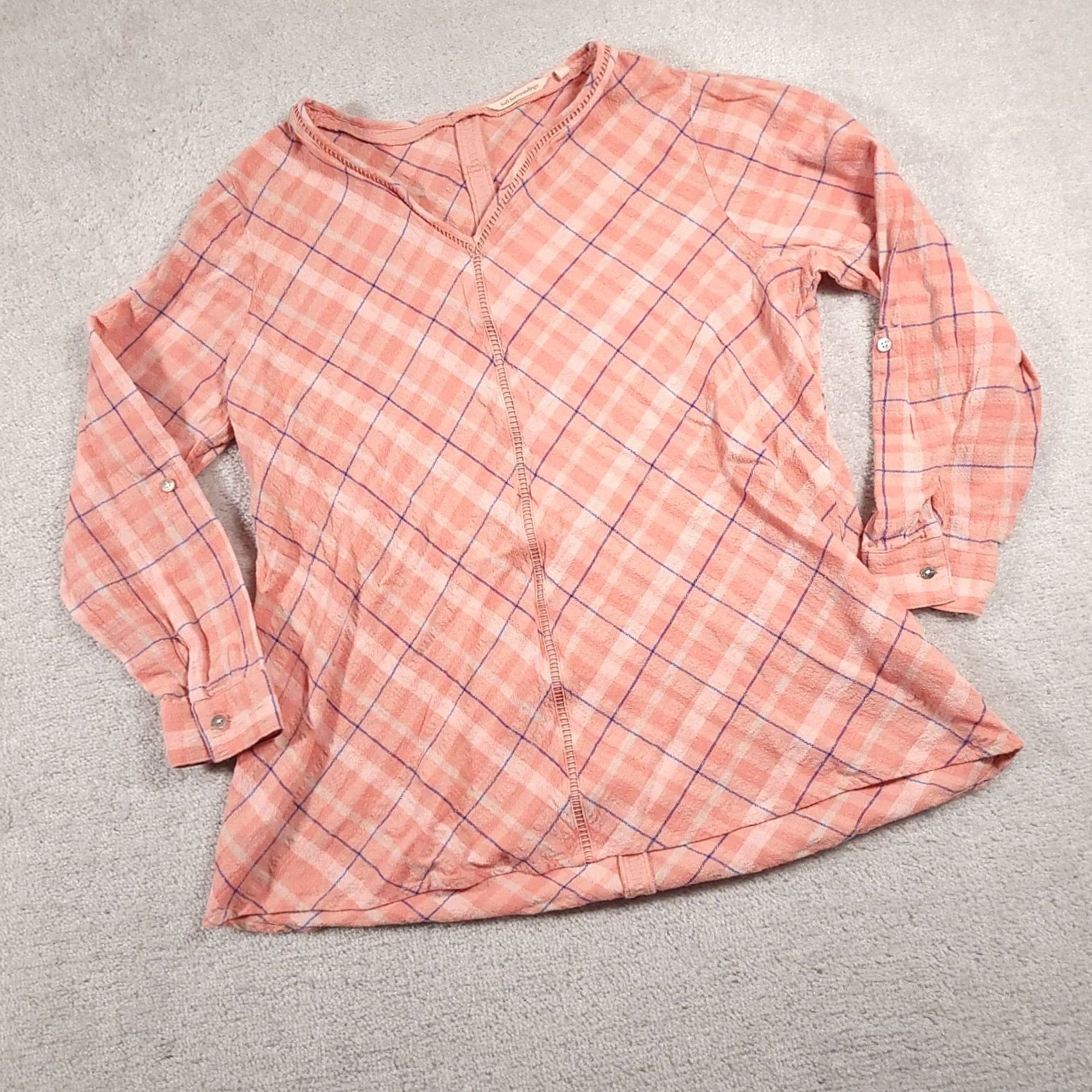 Soft Surroundings Soft Surroundings Gauzy Tunic Shirt Womens 1X Plus Coral Pink Beach V-Neck Shirt Size XL / US 12-14 / IT 48-50 - 2 Thumbnail