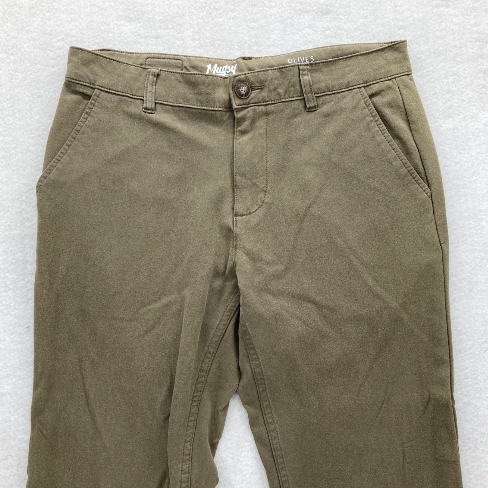 Olive VINTAGE Mugsy Jeans Chino Pants Mens 32x30 Olive Green Stretch Twill Casual City Olives Slim Regular Green 32 30L Mens Size US 32 / EU 48 - 2 Thumbnail