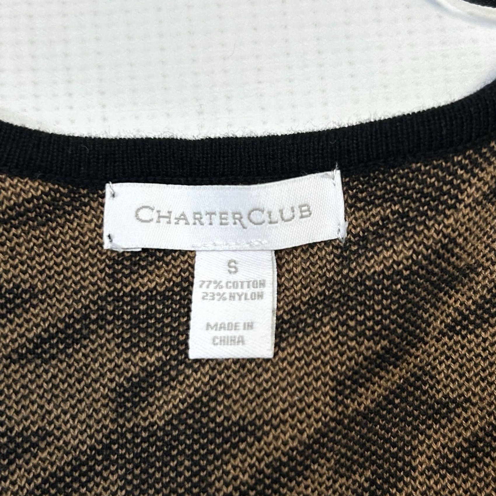 Charter Club VINTAGE Charter Club Cardigan Women’s Small Houndstooth Open Duster Knit Black Brown 90s Retro Preppy Womens Size S / US 4 / IT 40 - 4 Thumbnail