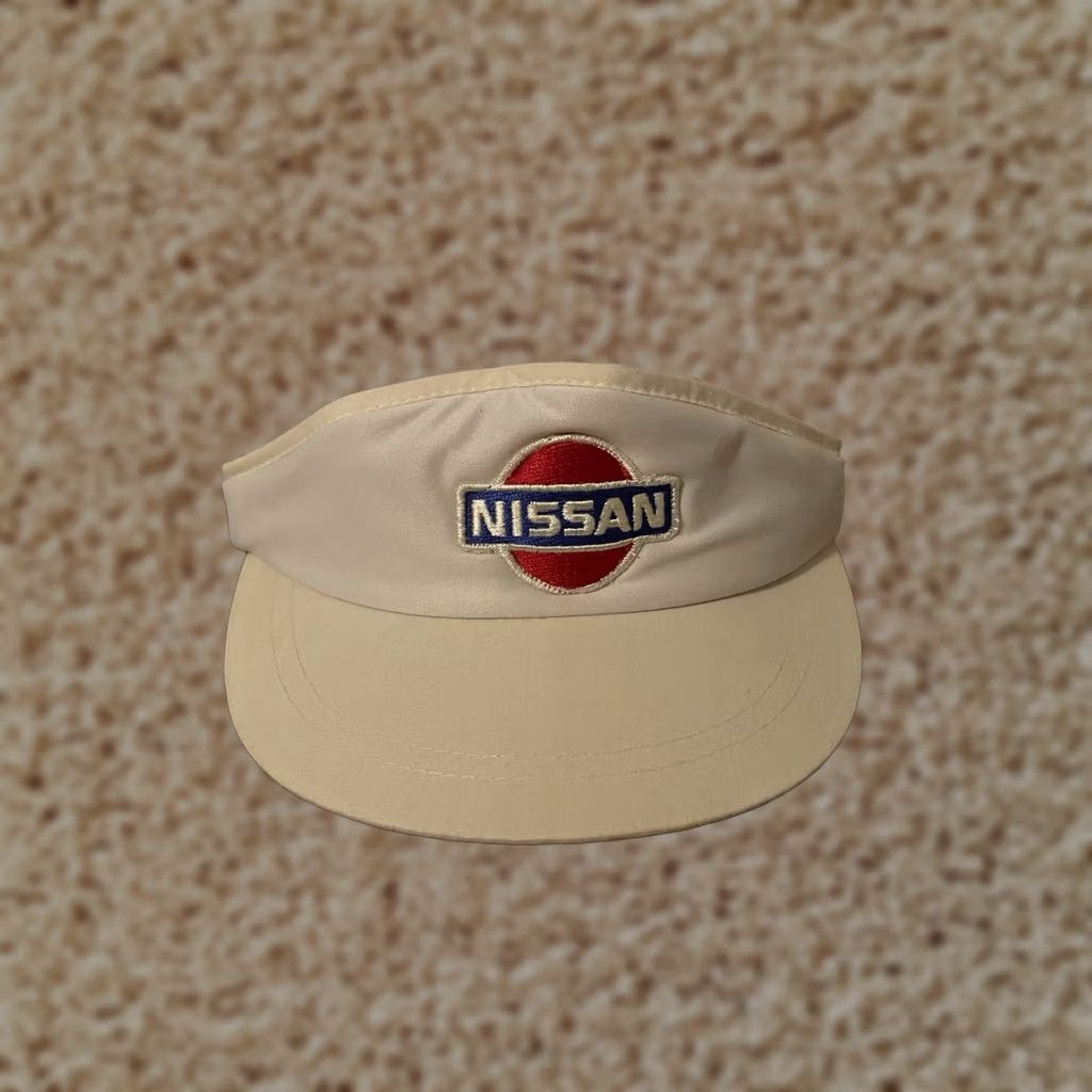 Logo 7 VINTAGE Nissan Visor Hat Cap White Adjustable One Size Men 80s Logo Automobiles Car Summer Spring Size ONE SIZE - 1 Thumbnail