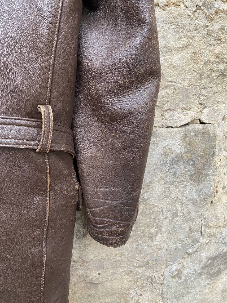 Vintage Retro 30s 40s Brown French BARNSTORMER Leather Coat Size US L / EU 52-54 / 3 - 10 Thumbnail