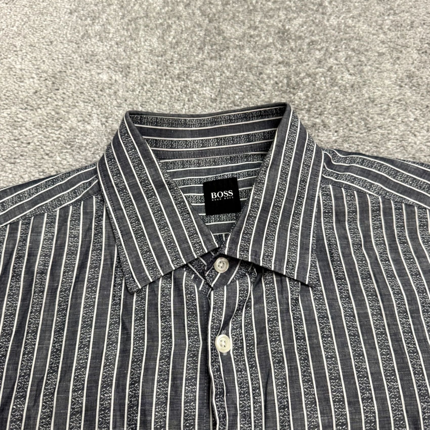 Hugo Boss HUGO BOSS Mens XL Gray Striped Long Sleeve Cotton Button Down Shirt Casual Work Size US XL / EU 56 / 4 - 3 Thumbnail