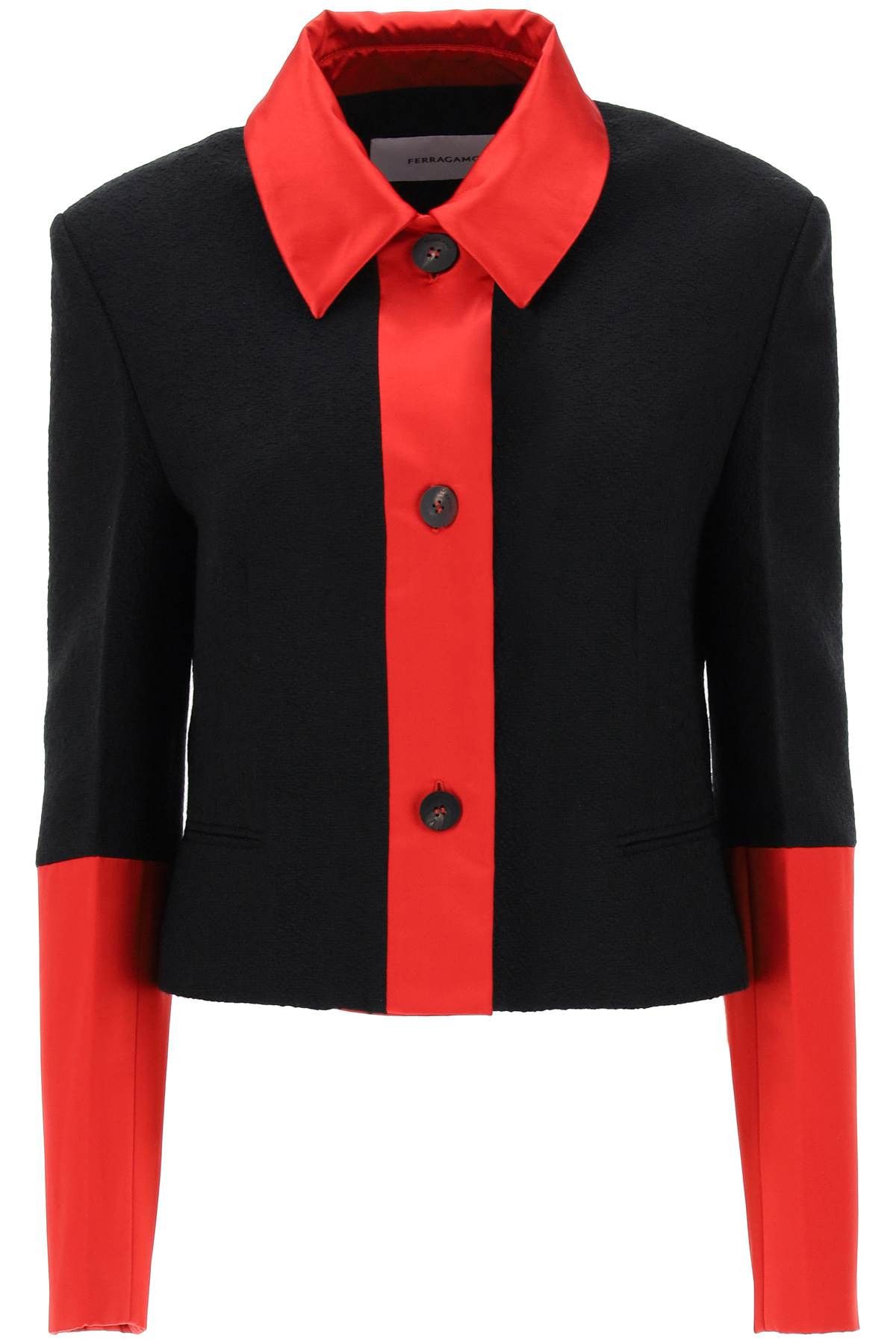 Salvatore Ferragamo FERRAGAMO Cropped Jacket In Tweed With Satin Detailing Size S / US 4 / IT 40 - 1 Thumbnail