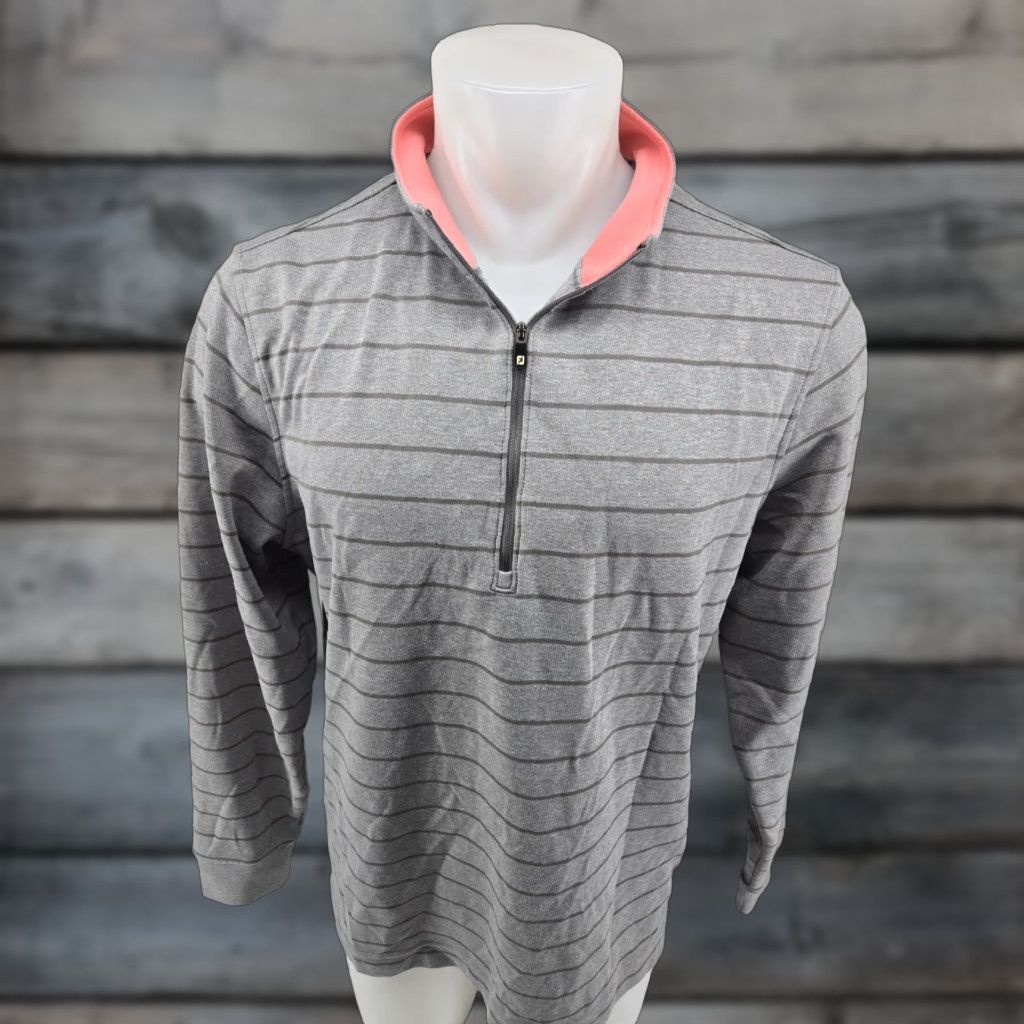 Footjoy FootJoy 1/4 Zip Golf Performance Sweatshirt Mens XL Gray Striped Pink Collar Size US XL / EU 56 / 4 - 1 Thumbnail
