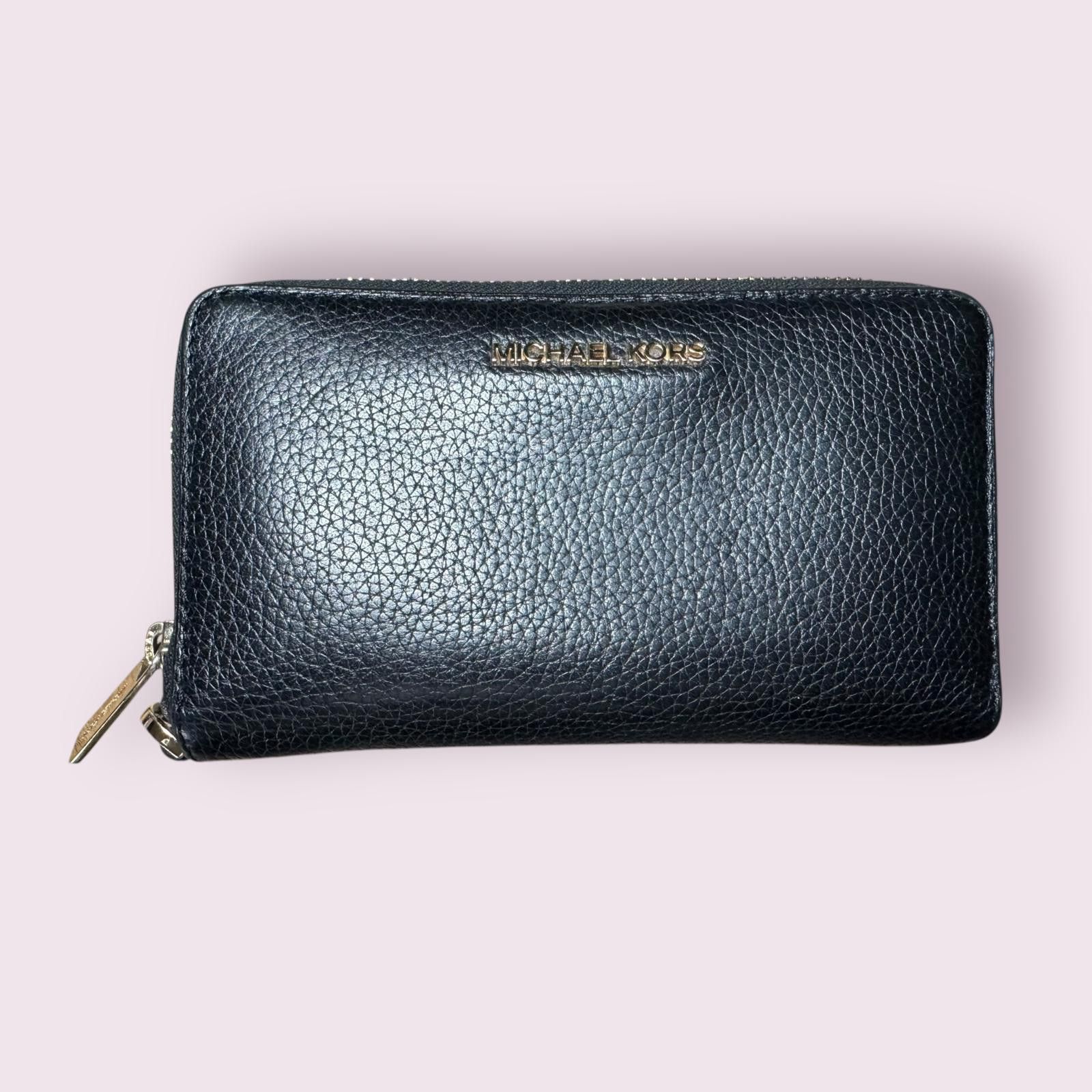 Michael Kors Black Leather Zip-Around Wallet, Women's