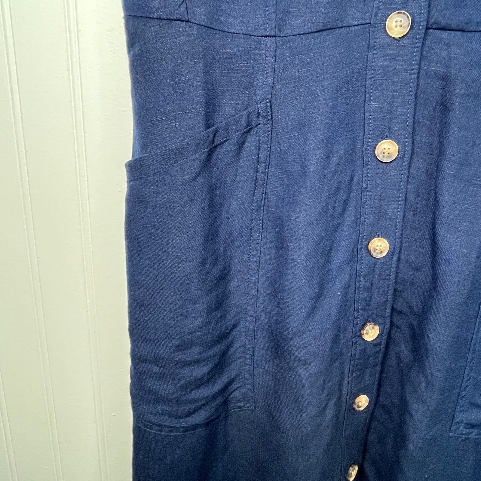 Loft Loft Navy Button Down Dress Sleeveless Woven Linen Scoop Size M / US 6-8 / IT 42-44 - 5 Thumbnail