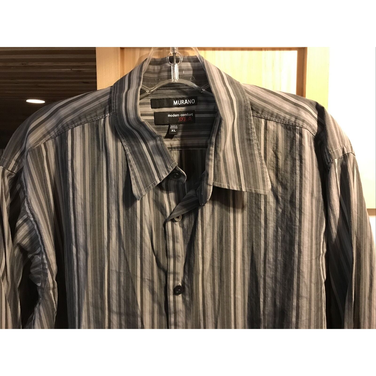Murano Murano Modern Comfort XLA Men's XL LS Gray Striped Shirt Size US XL / EU 56 / 4 - 11 Thumbnail