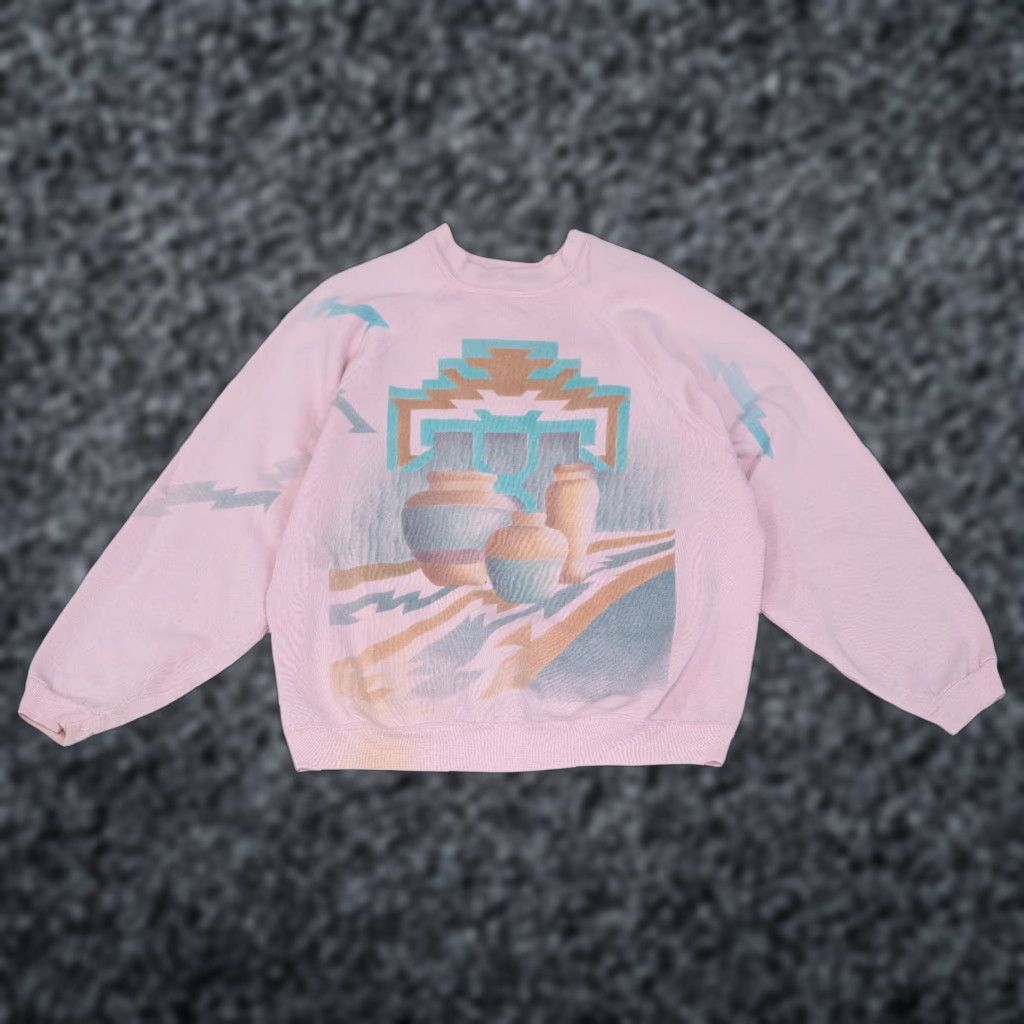 Pinko VINTAGE Sweats Appeal Sweatshirt Women Boxy Geometric Aztec Long Sleeve Purple Green 80s 90s USA USA Womens Ladies Size L Runtime: 1 Size L / US 10 / IT 46 - 1 Thumbnail