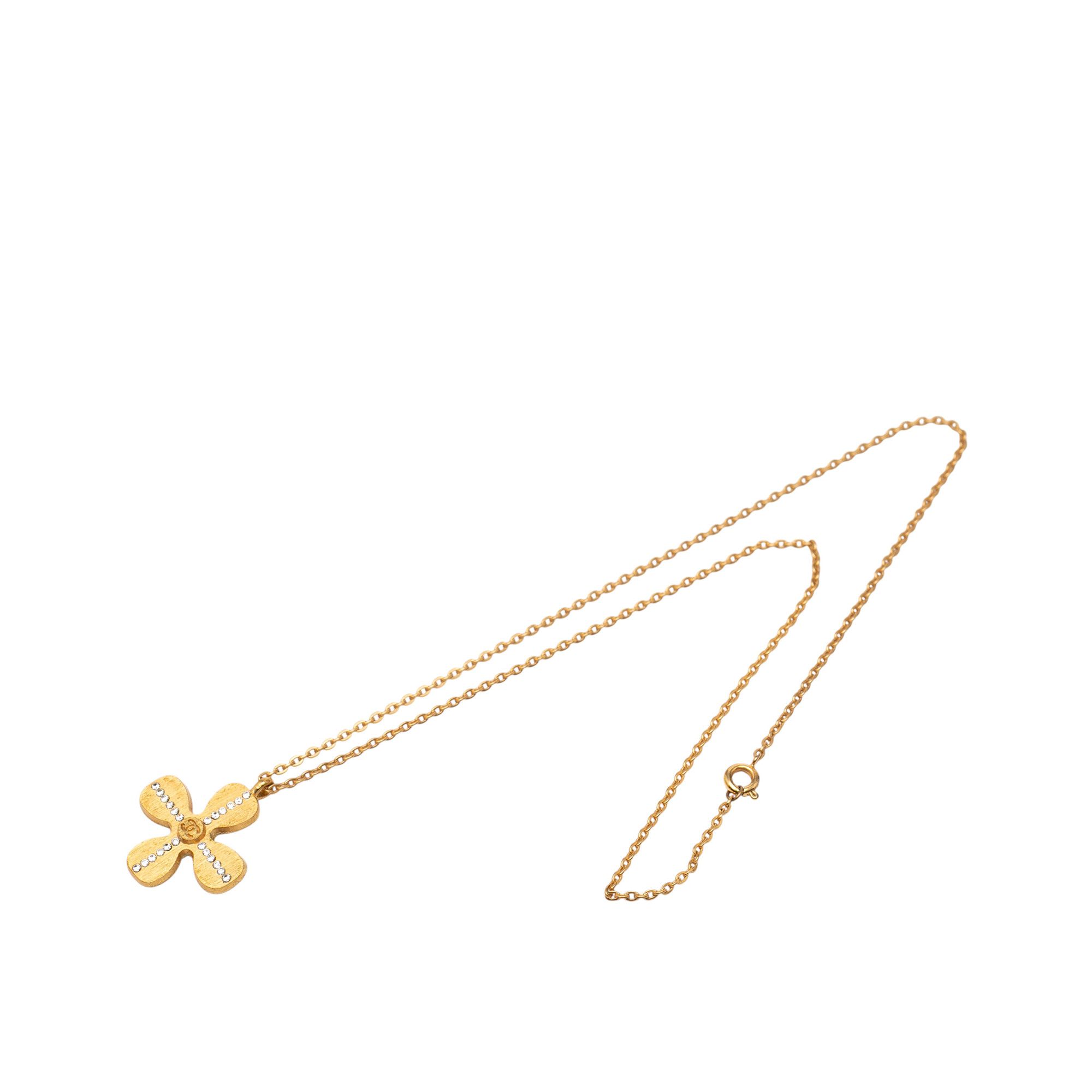 Chanel Chanel Gold Plated CC Crystal Clover Pendant Necklace Size ONE SIZE - 1 Thumbnail