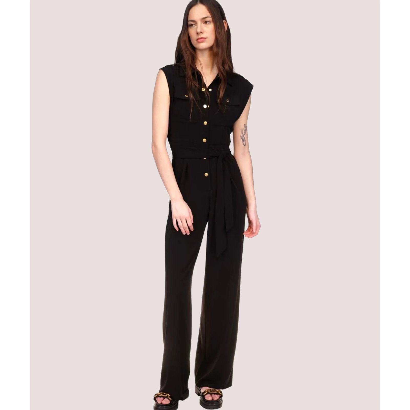 Michael Kors Michael Kors Womens Belted Utility Jumpsuit Black Large Size 36" / US 14 / IT 50 - 1 Thumbnail