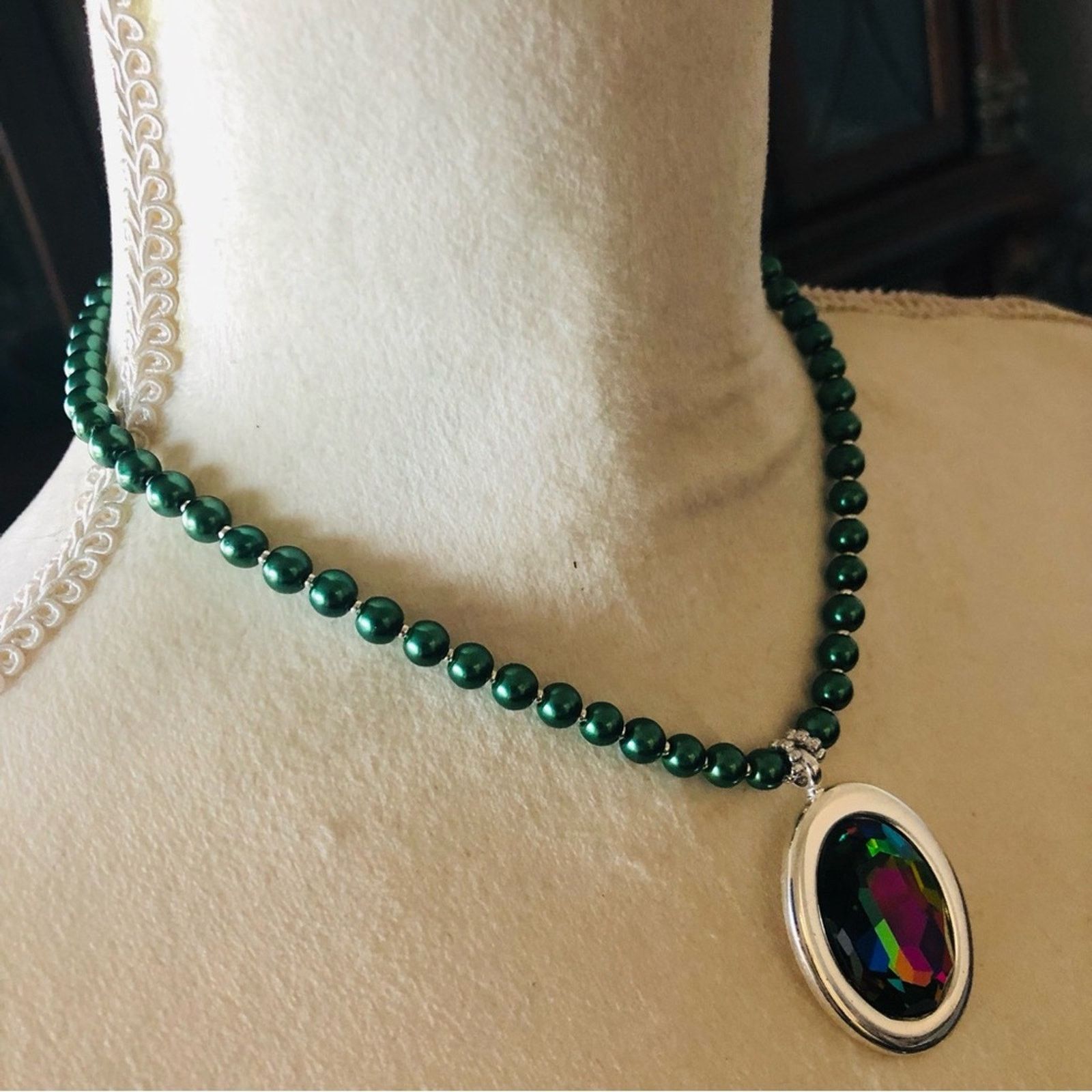 Handmade Handcrafted repurpose rainbow faceted stone Pearl necklace Size ONE SIZE - 4 Thumbnail
