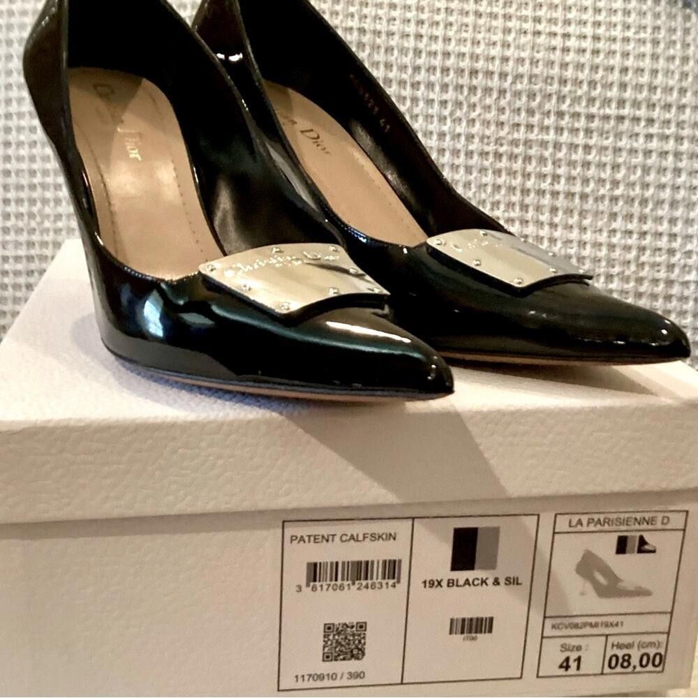 Dior LE PARISIENNE DIOR PATENT BLACK/SILVER HEELS SIZE 41 Size US 10 / IT 40 - 9 Thumbnail