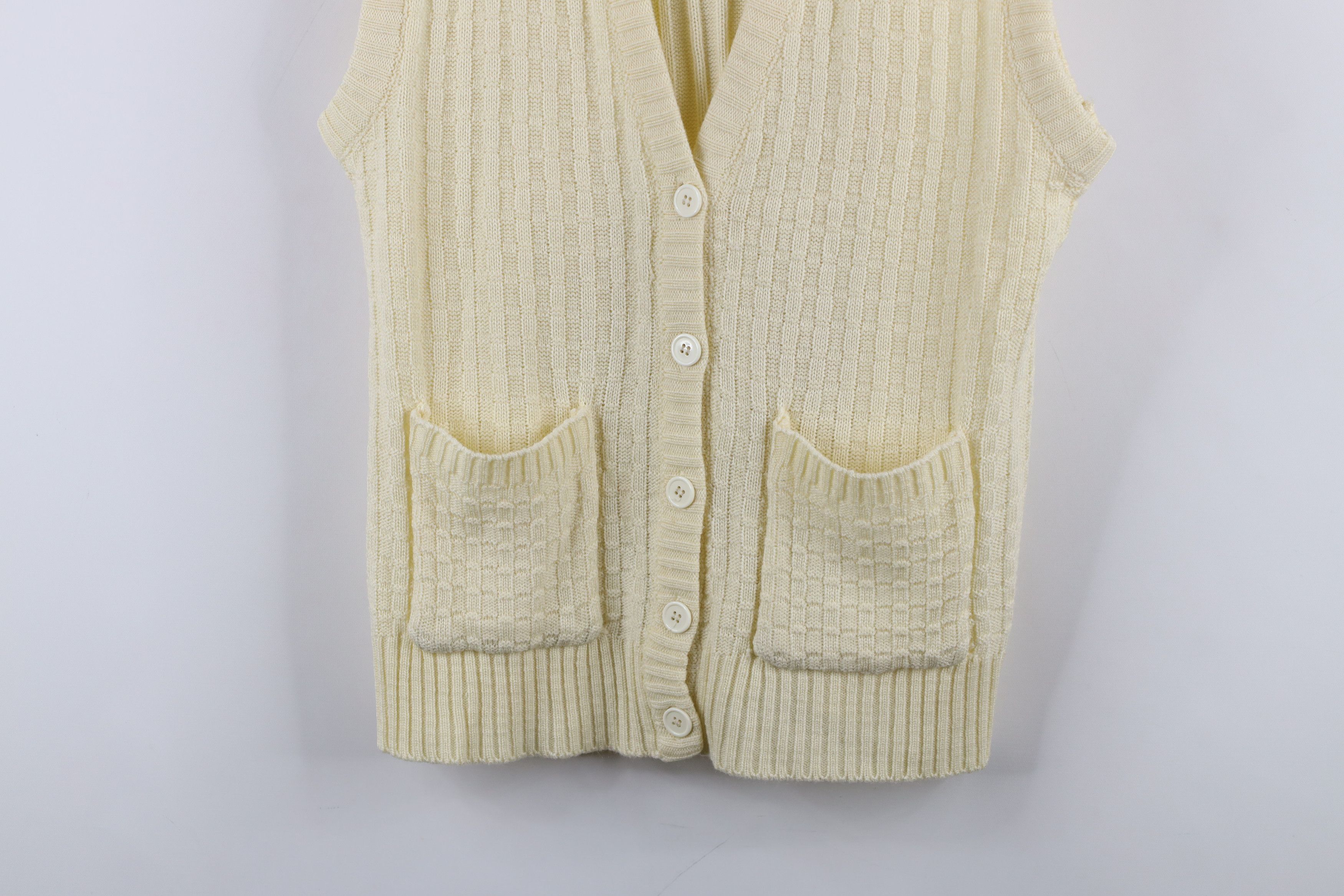 Vintage Vintage 90s Streetwear Ribbed Cardigan Sweater Vest Cream Size L / US 10 / IT 46 - 3 Thumbnail