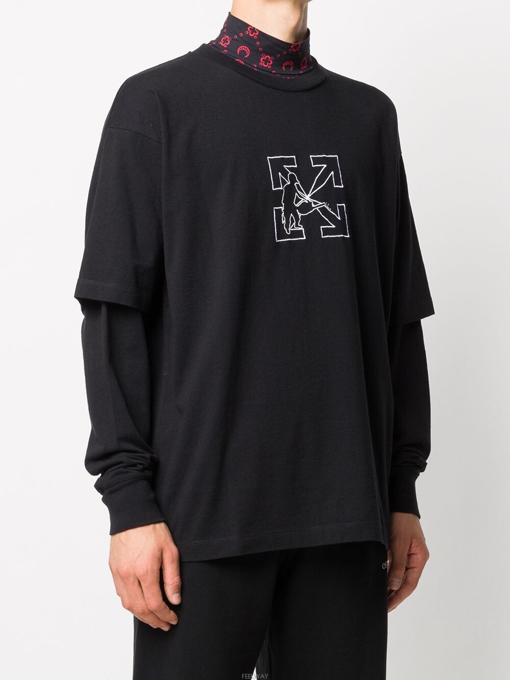 Off-White Black Worker Arrows Logo Double Layer LS T-Shirt Size US M / EU 48-50 / 2 - 3 Thumbnail