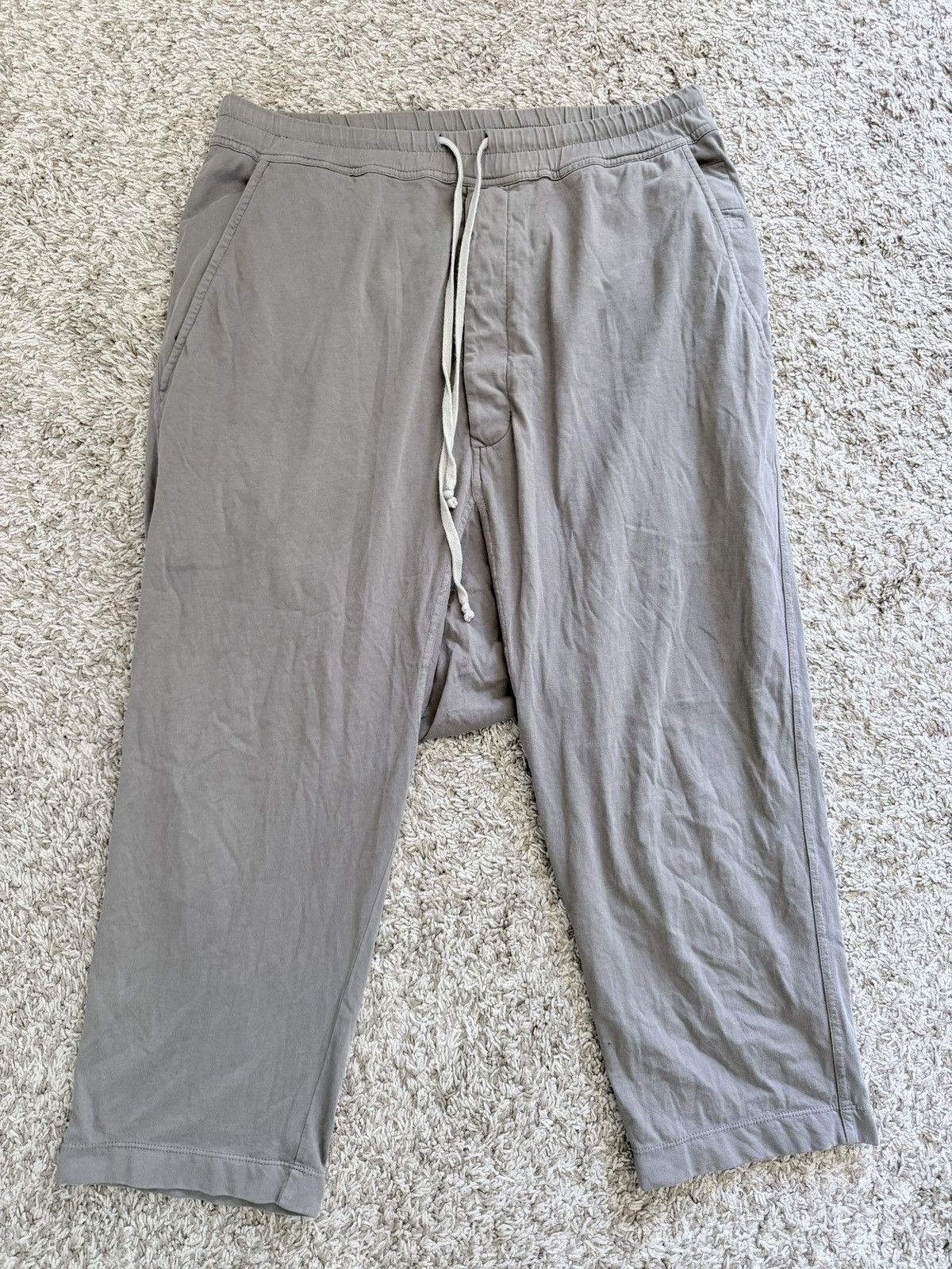 Rick Owens Drkshdw Rick Owens Gray Drawstring Cropped Trousers