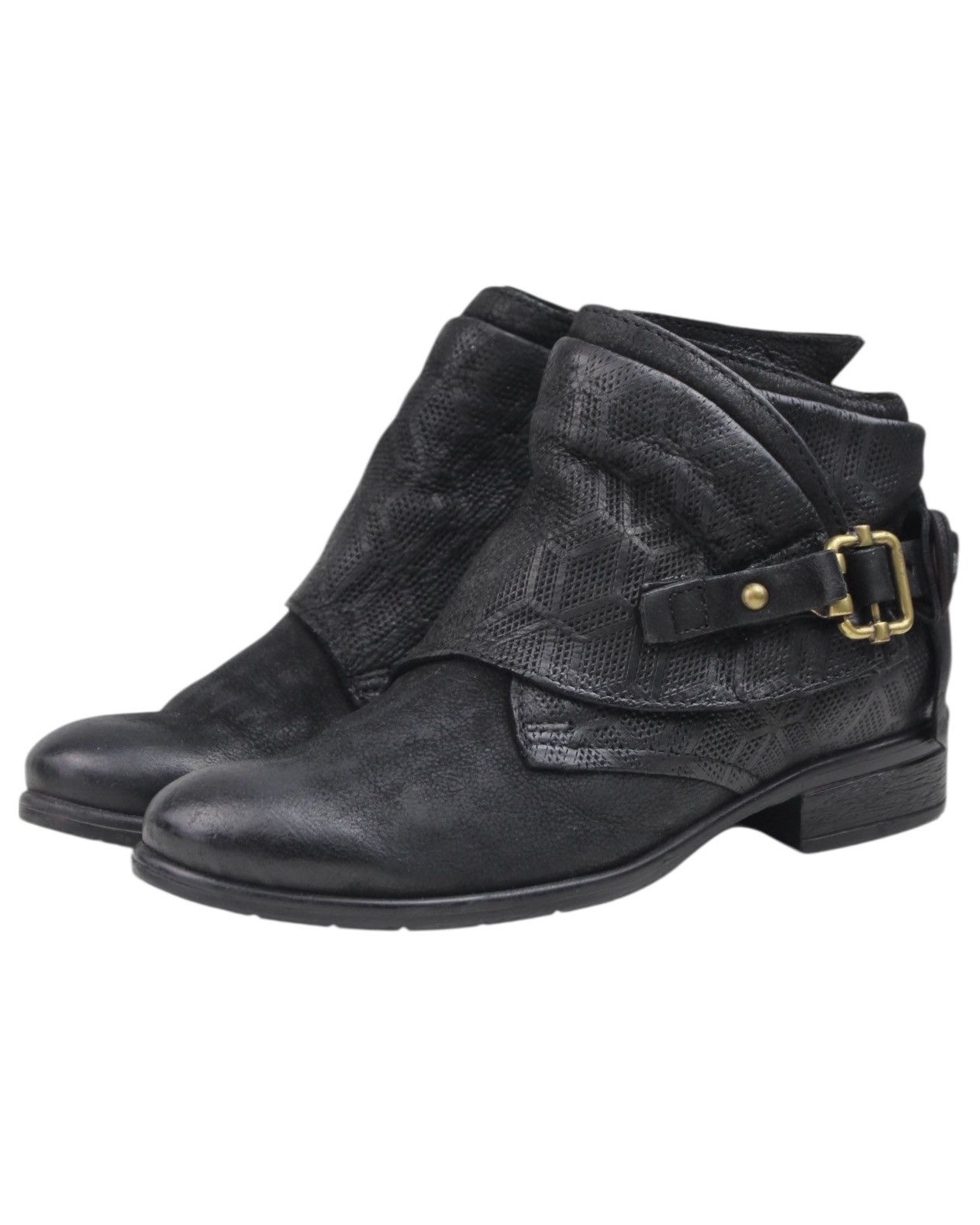 A.S.98 2000S A.S.98 BLACK EMBOSSED LEATHER BUCKLE ANKLE BOOTS Size US 5 / IT 35 - 3 Thumbnail