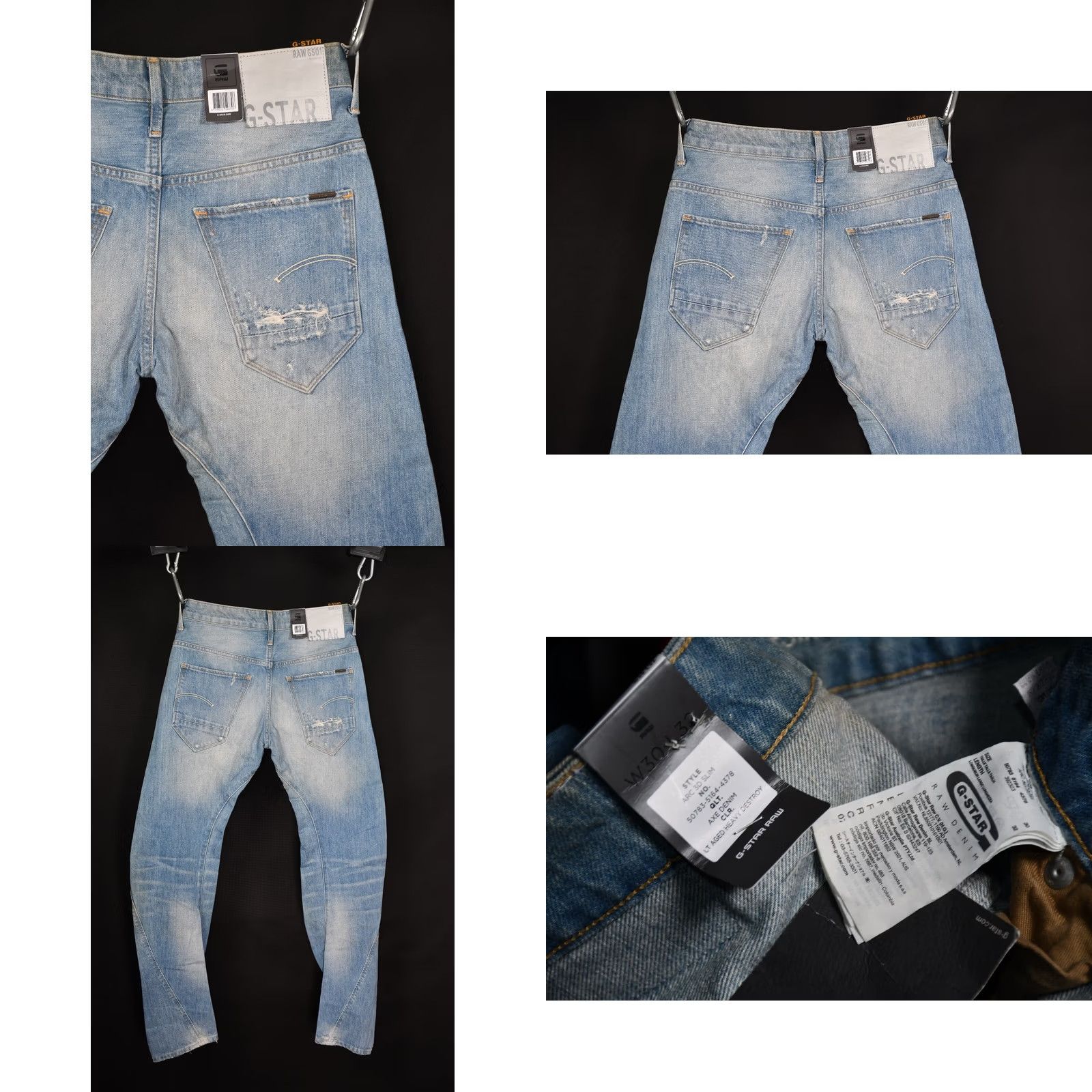 G-Star G-Star Arc 3D Slim Axe Denim LT Aged Heavy Destroy Jeans Mens W30/L32 Blue 5-Pocket Denim Slim Regular Cotton Belt Loop Jeans Size US 30 / EU 46 - 8 Thumbnail