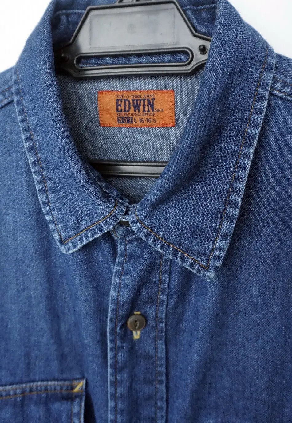 Edwin 🔥Vintage EDWIN 503 Orange Tab Long Sleeve Denim Shirt Size US L / EU 52-54 / 3 - 3 Thumbnail