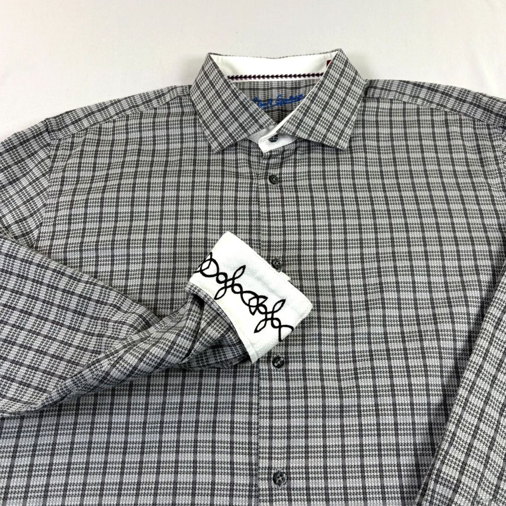 Robert Graham VINTAGE Robert Graham Shirt Mens XL Gray Plaid Button Up Flip Cuff Long Sleeve Size US XL / EU 56 / 4 - 4 Thumbnail