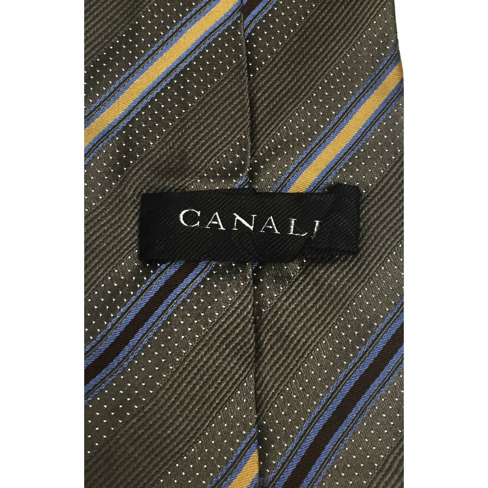 Canali Canali Men's Tie Italy Made Gray Blue Striped Silk Necktie Size ONE SIZE - 4 Thumbnail