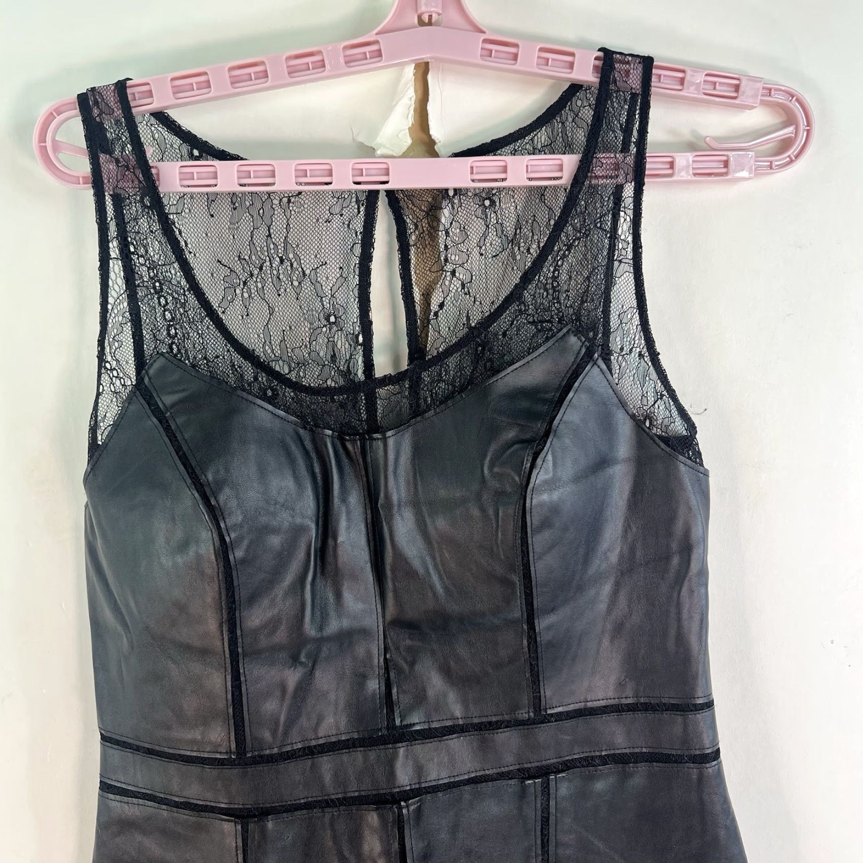 Vintage Aidan Mattox Faux Leather Illusion Lace Tank Cocktail Midi Dress Black Sz 6 Size M / US 6-8 / IT 42-44 - 2 Thumbnail