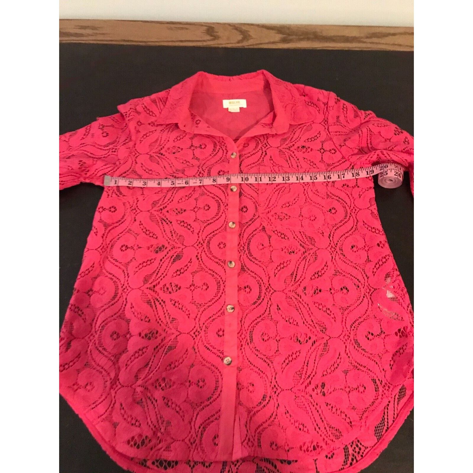 Anthropologie Anthropologie Maeve Slim Pink/Rose Lace Buttondown Blouse Size L / US 10 / IT 46 - 6 Thumbnail