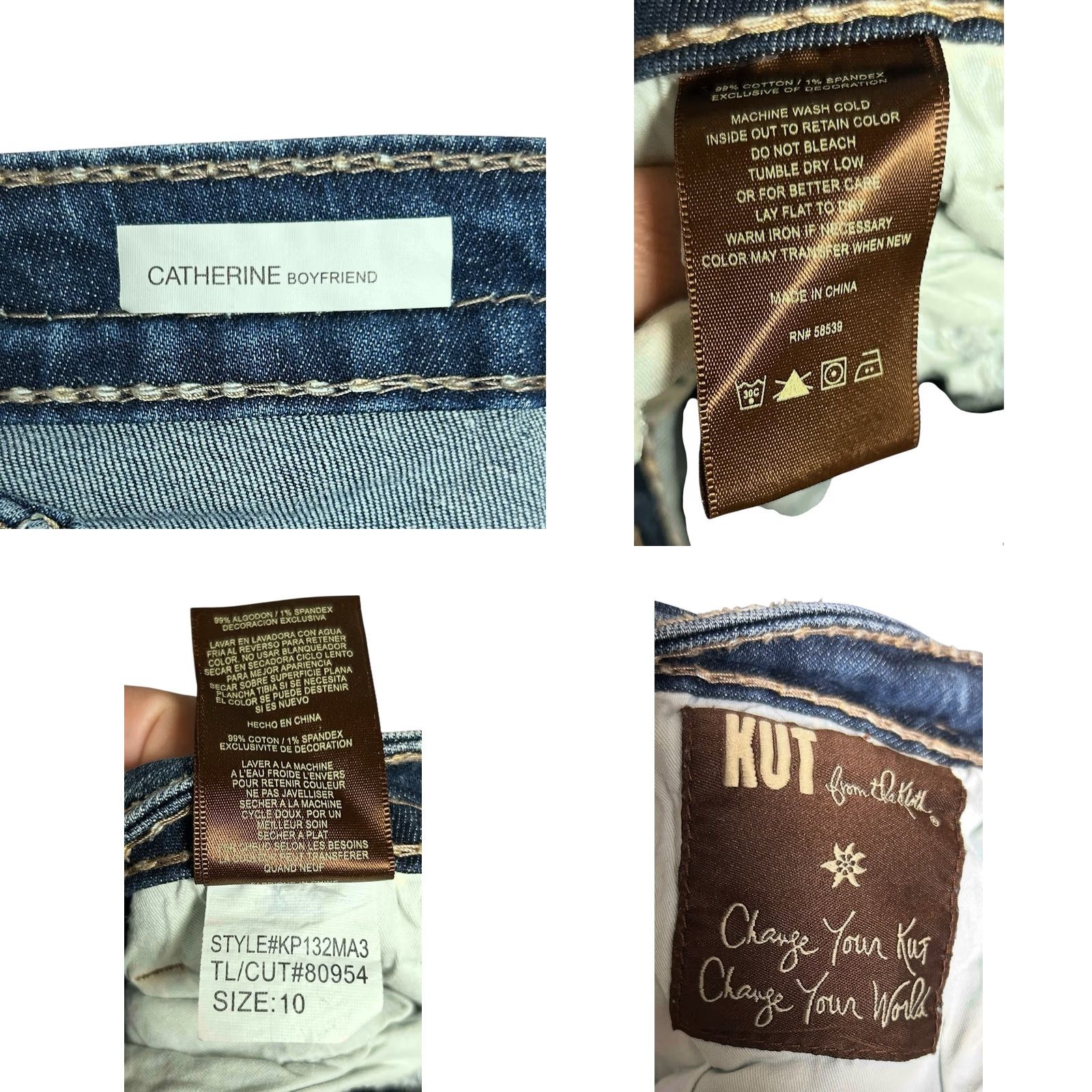 Vintage KUT from the Kloth Women Jeans 10 Catherine Boyfriend Straight Blue Distressed Denim Size 32" / US 10 / IT 46 - 8 Thumbnail