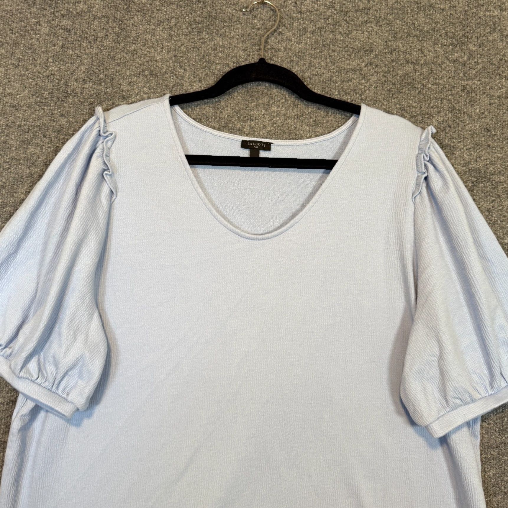 Talbots Talbots Shirt Womens 2X XXL Blue Puff Sleeve V-Neck Blouse Stretch Plus Size Bohemian Fall Spring Summer Womens Size XXL / US 16-18 / IT 52-54 - 4 Thumbnail