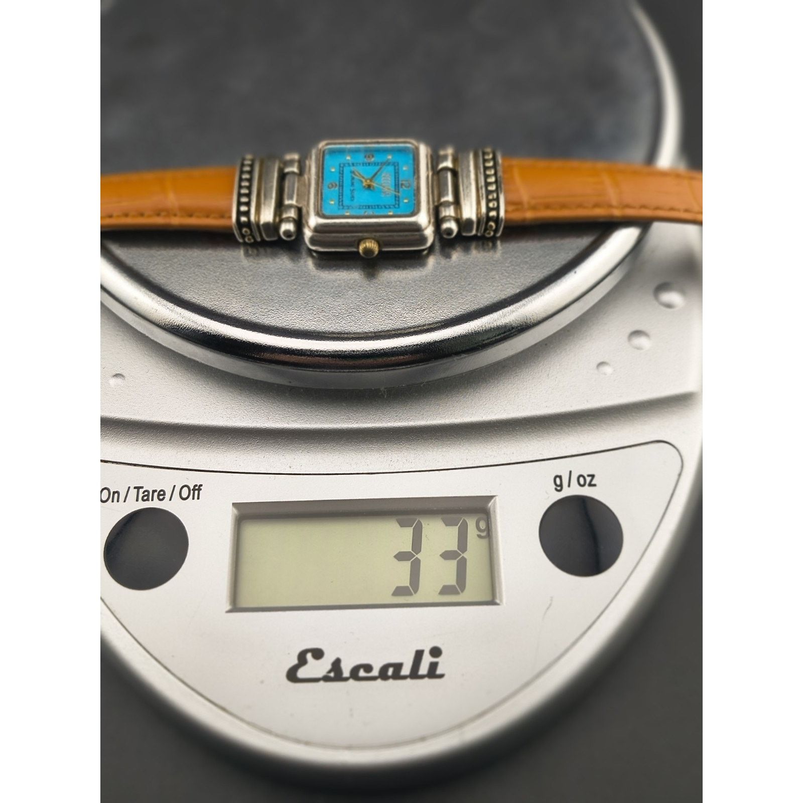 Ecclissi ladies blue square dial Sterling silver brown leather watch NEW BATTERY Ecclissi Sterling Silver Watch Turquoise Dial Square Case main image 3
