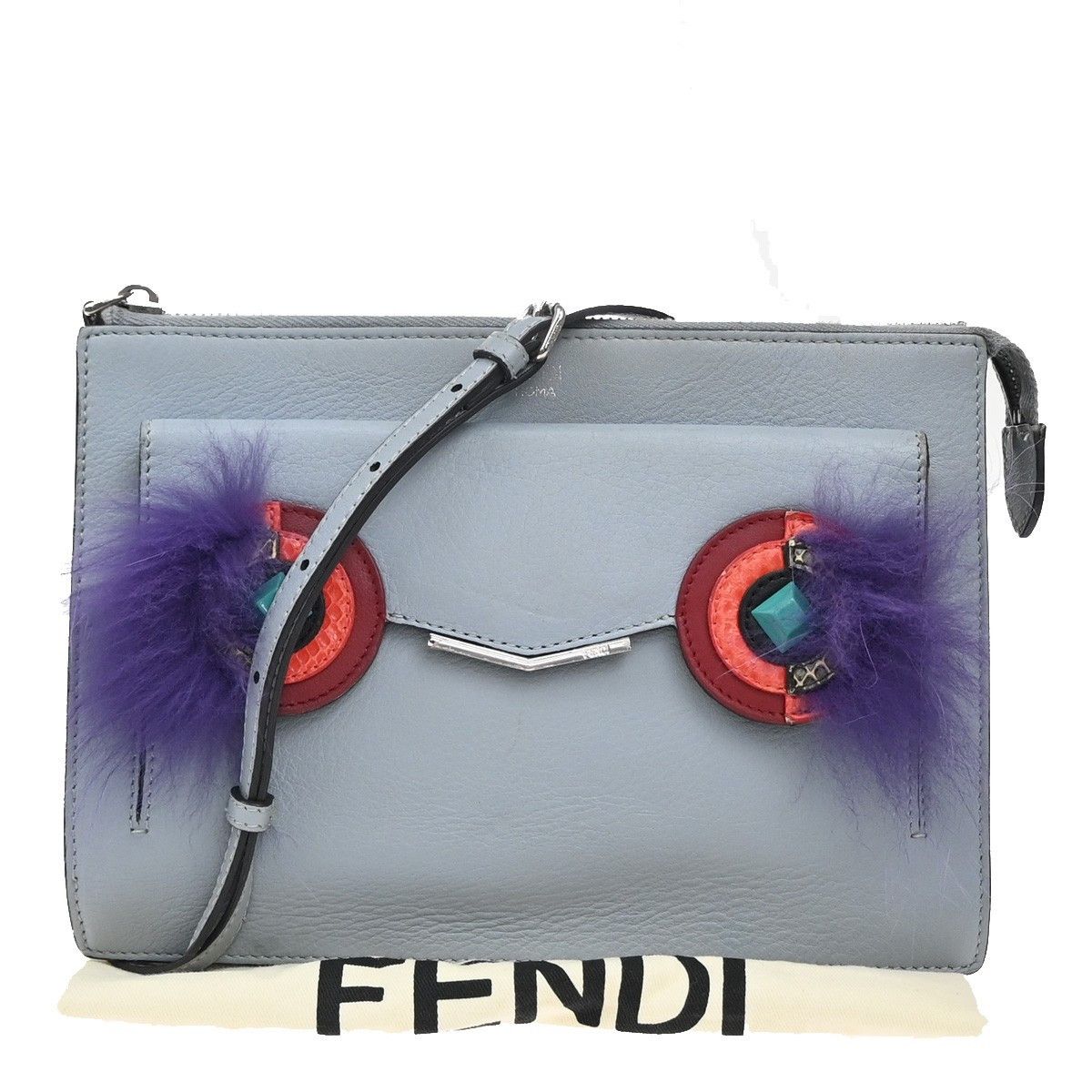 Fendi Fendi Monster Front Pocket Clutch Leather with Fur Size ONE SIZE - 1 Thumbnail