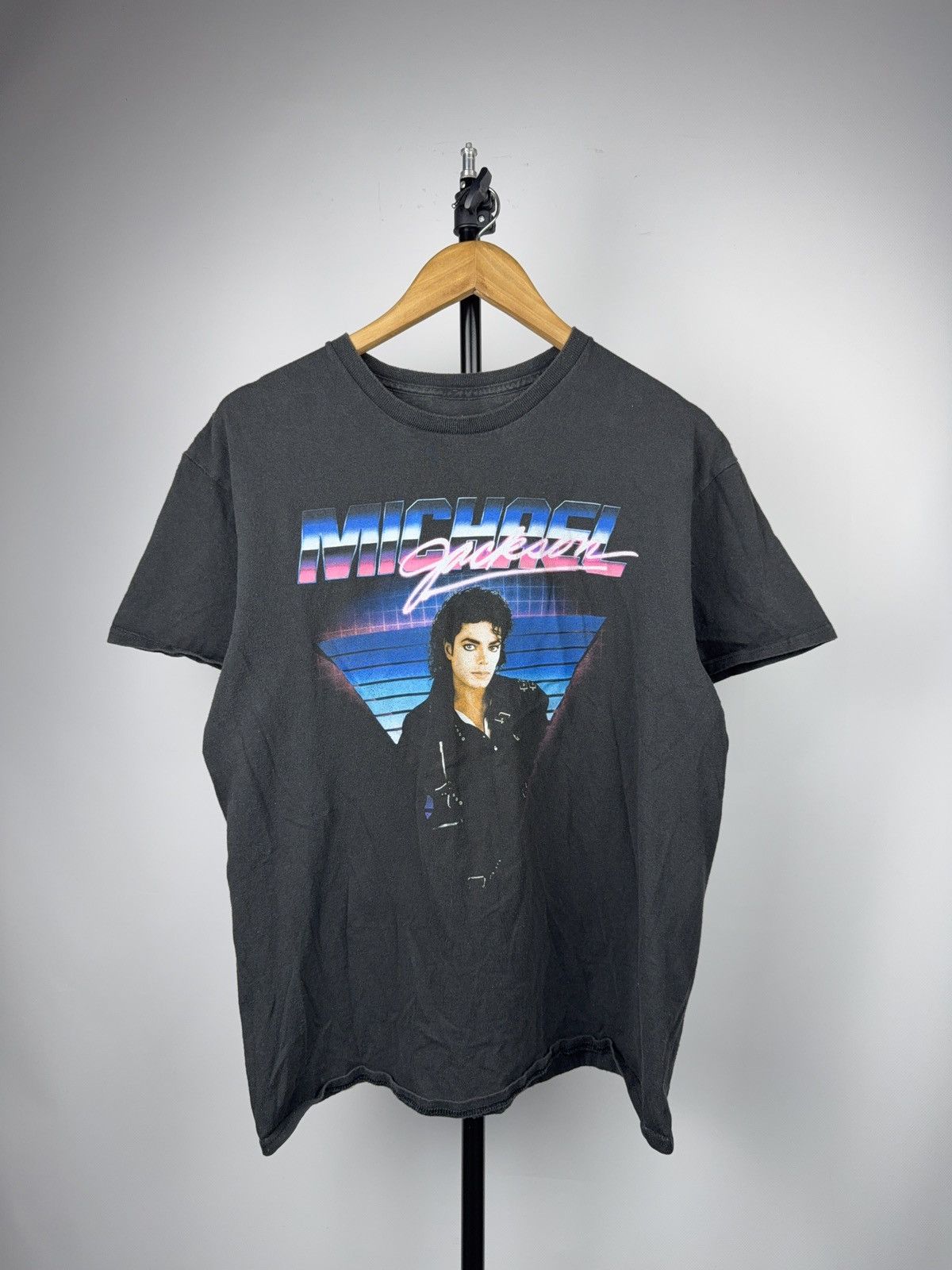 00s Michael Jackson Retro Neon Graphic Tee Fade Black