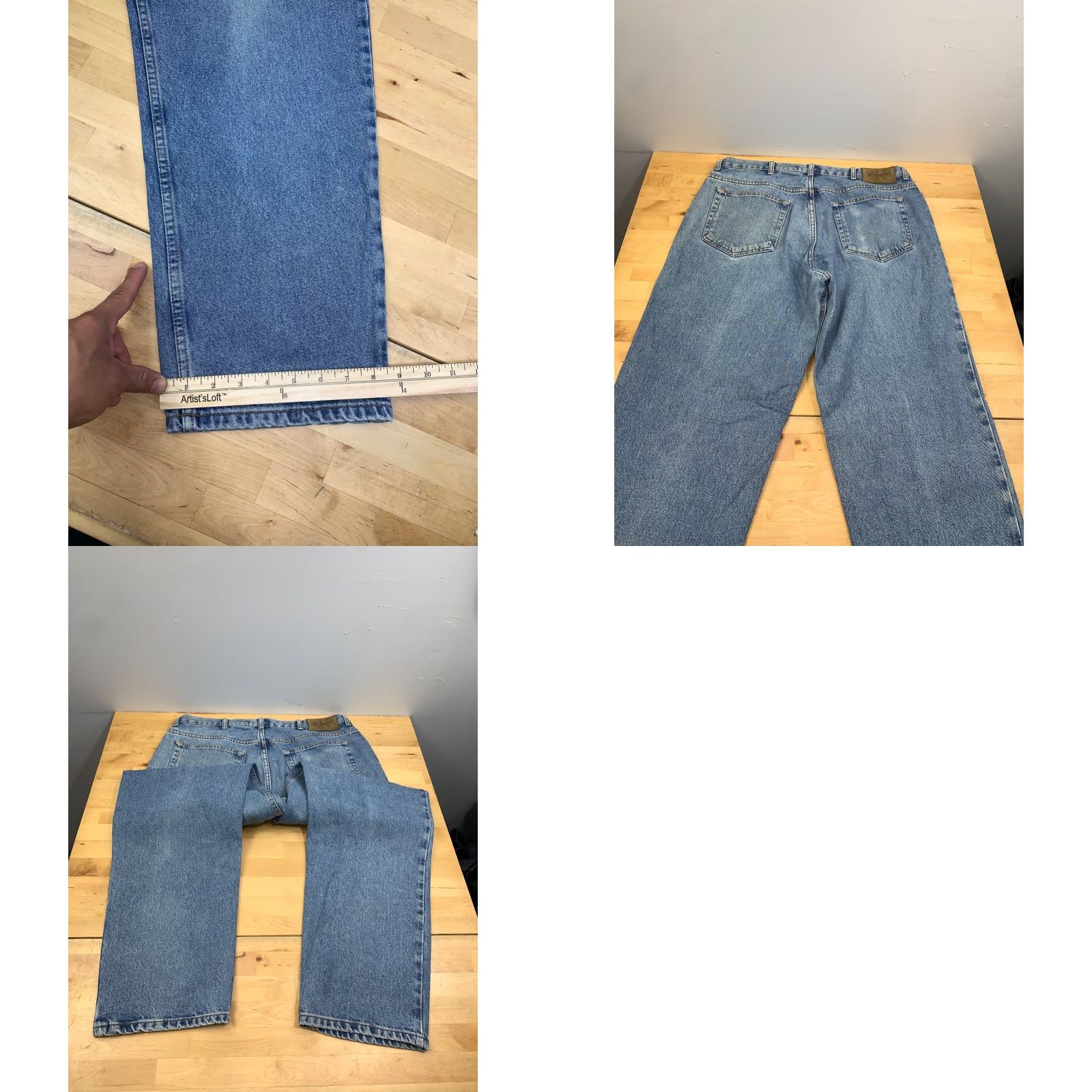Calvin Klein VINTAGE Calvin Klein Jeans Denim 38x34 Blue Loose Light Wash Mens 90s Retro Straight 5-Pocket Design Medium Regular Split? Size US 38 / EU 54 - 8 Thumbnail
