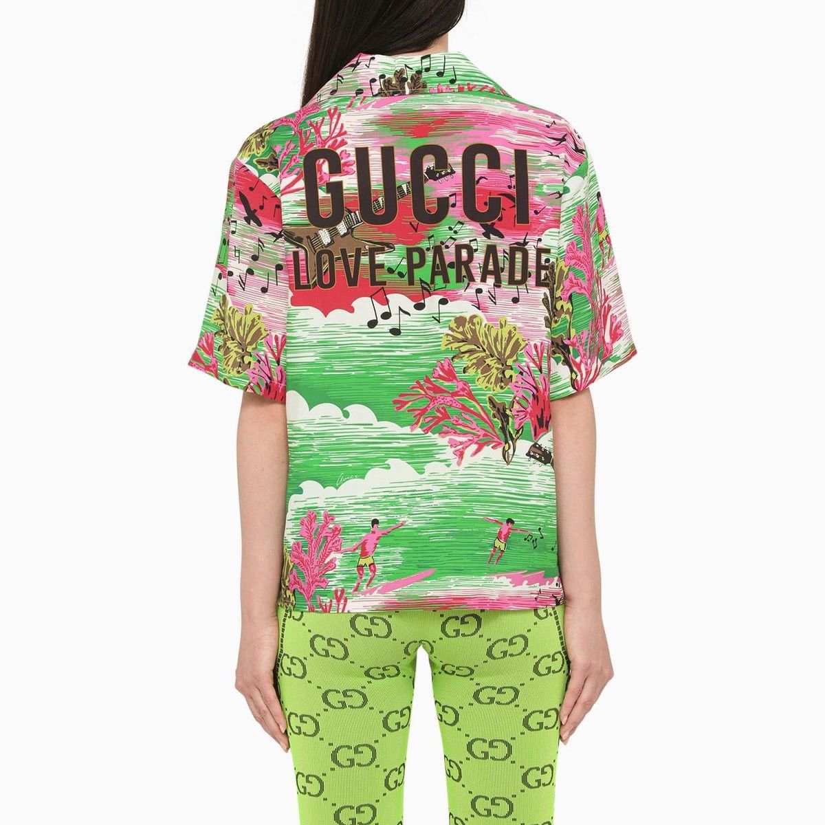 Image of Gucci Love Parade Printed Shirt in Green, Women's (Size XS)