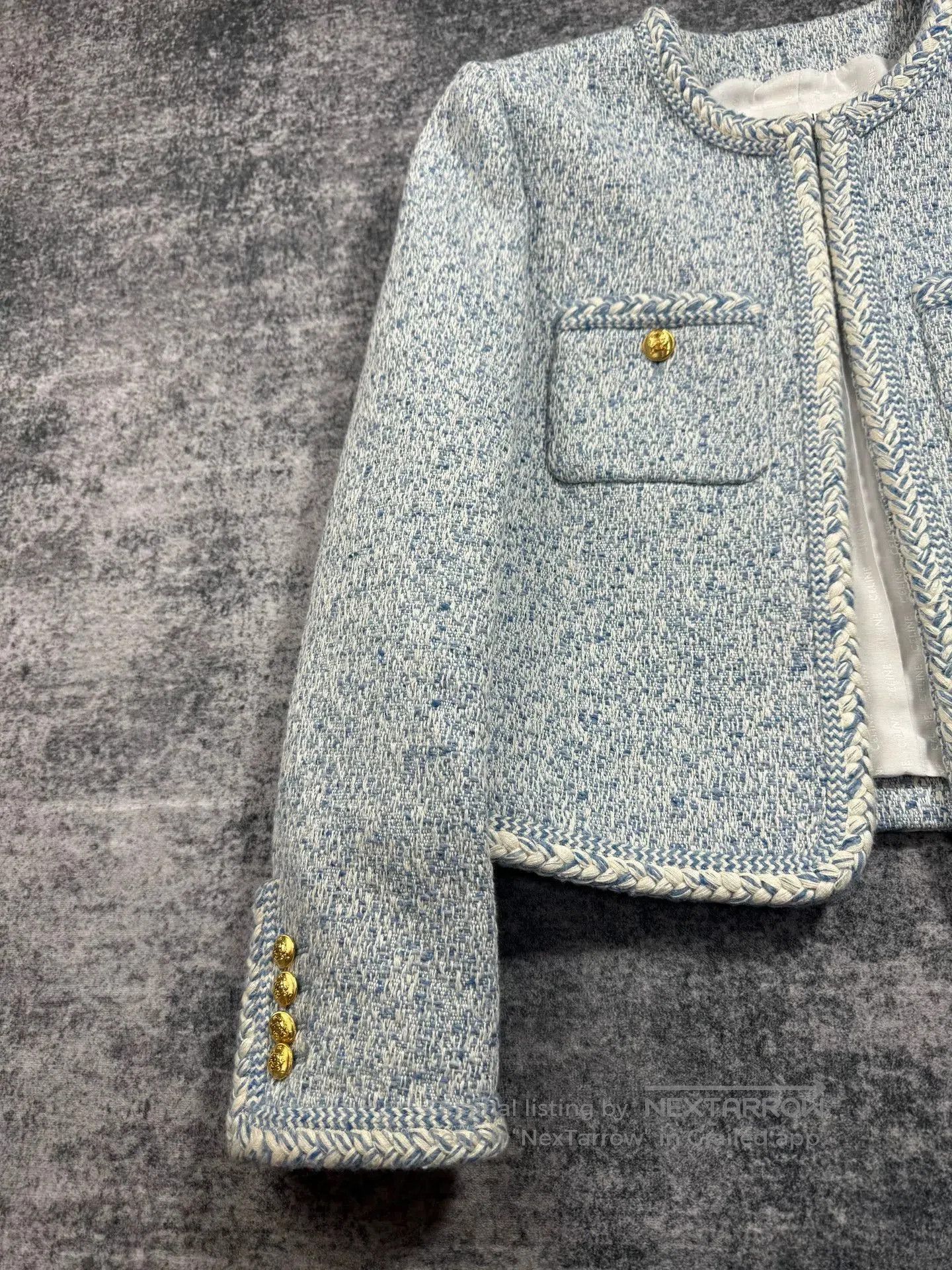 Celine celine light blue tweed jacket. Size L / US 10 / IT 46 - 4 Thumbnail
