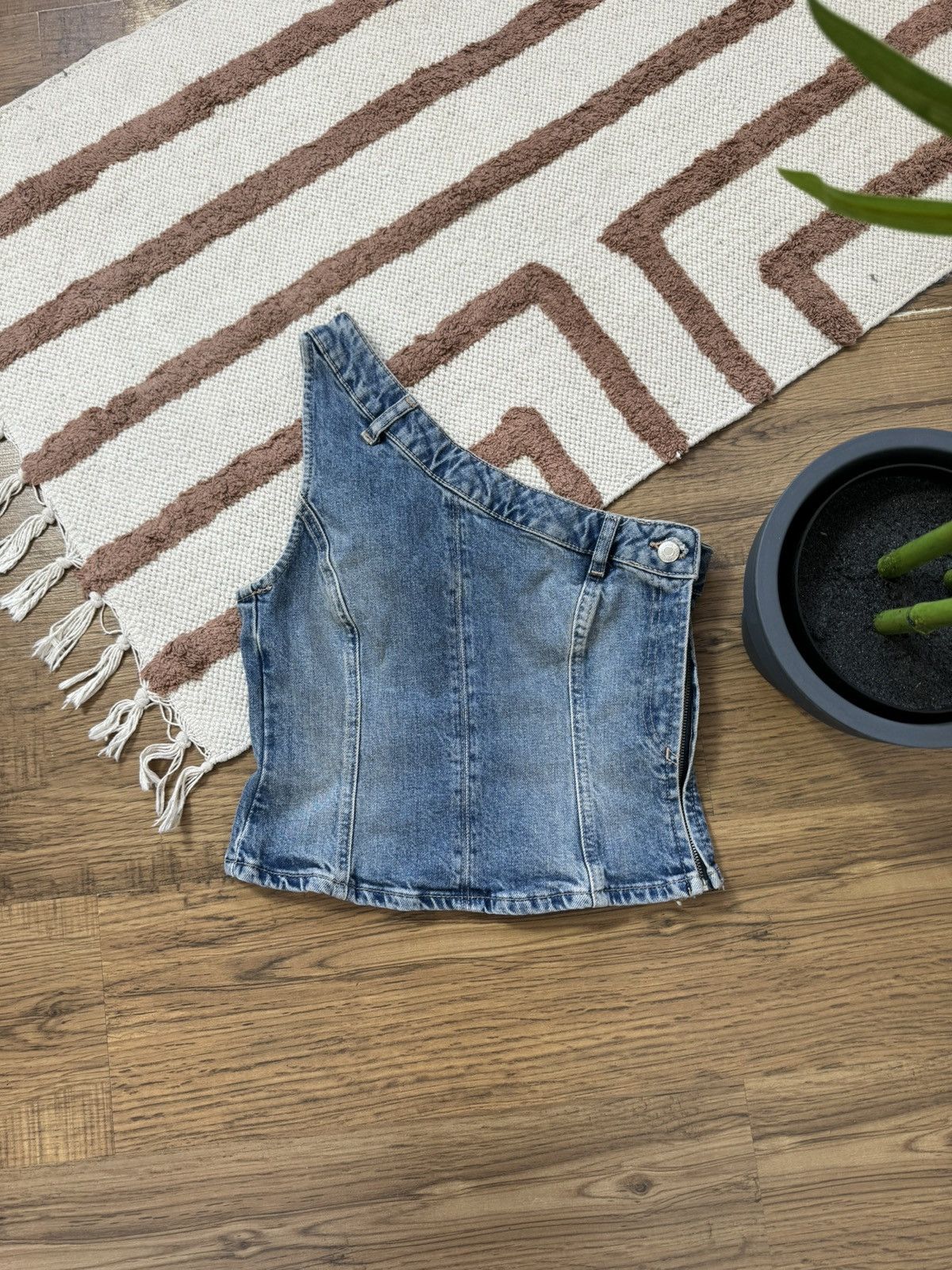Vintage DENIM JEANS STYLE OFF SHOULDER TANK TOP Size M / US 6-8 / IT 42-44 - 2 Thumbnail