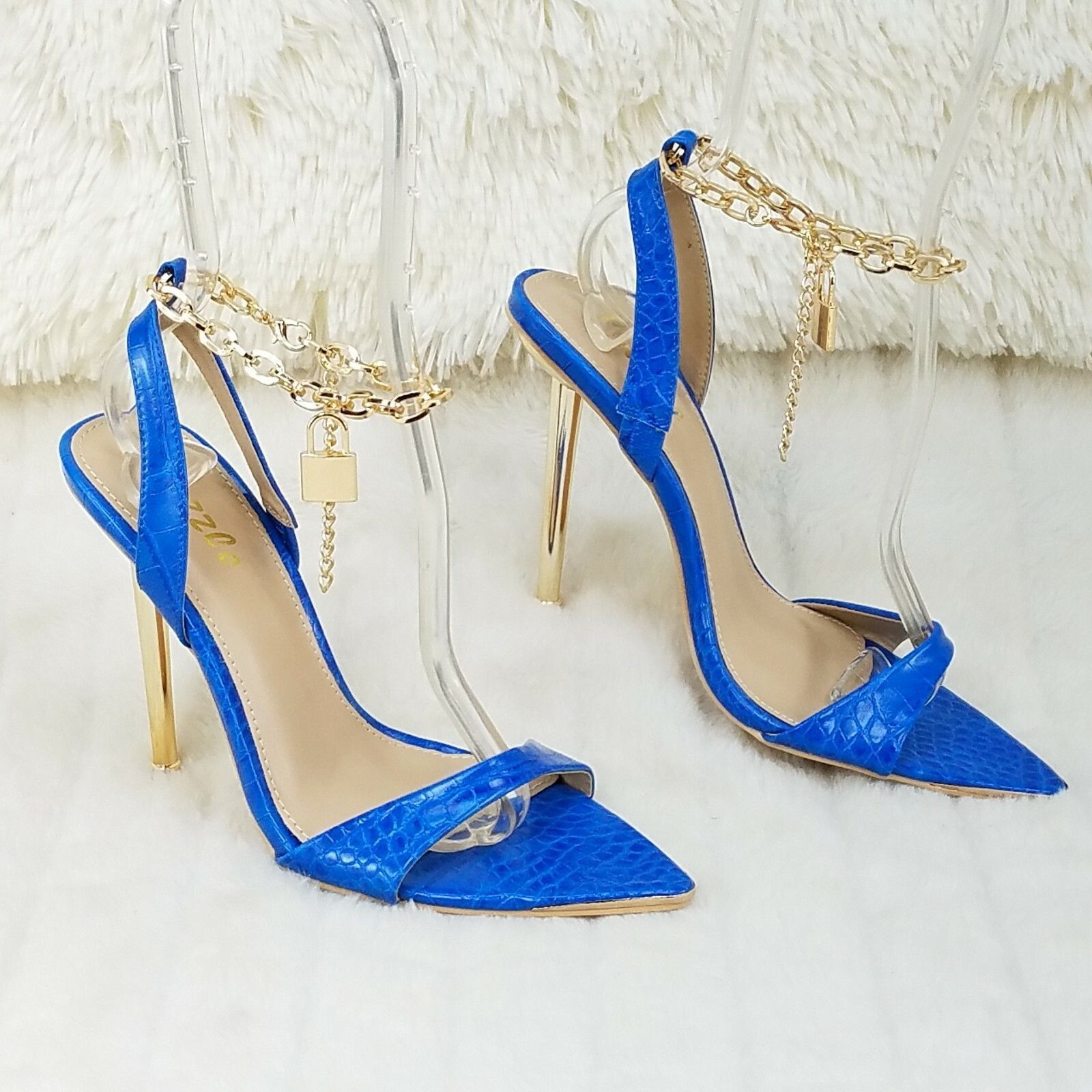 Other Nicely Pad Lock Chain Strap High Heels Metal Toe Tip Shoes T Size US 7 / IT 37 - 8 Thumbnail
