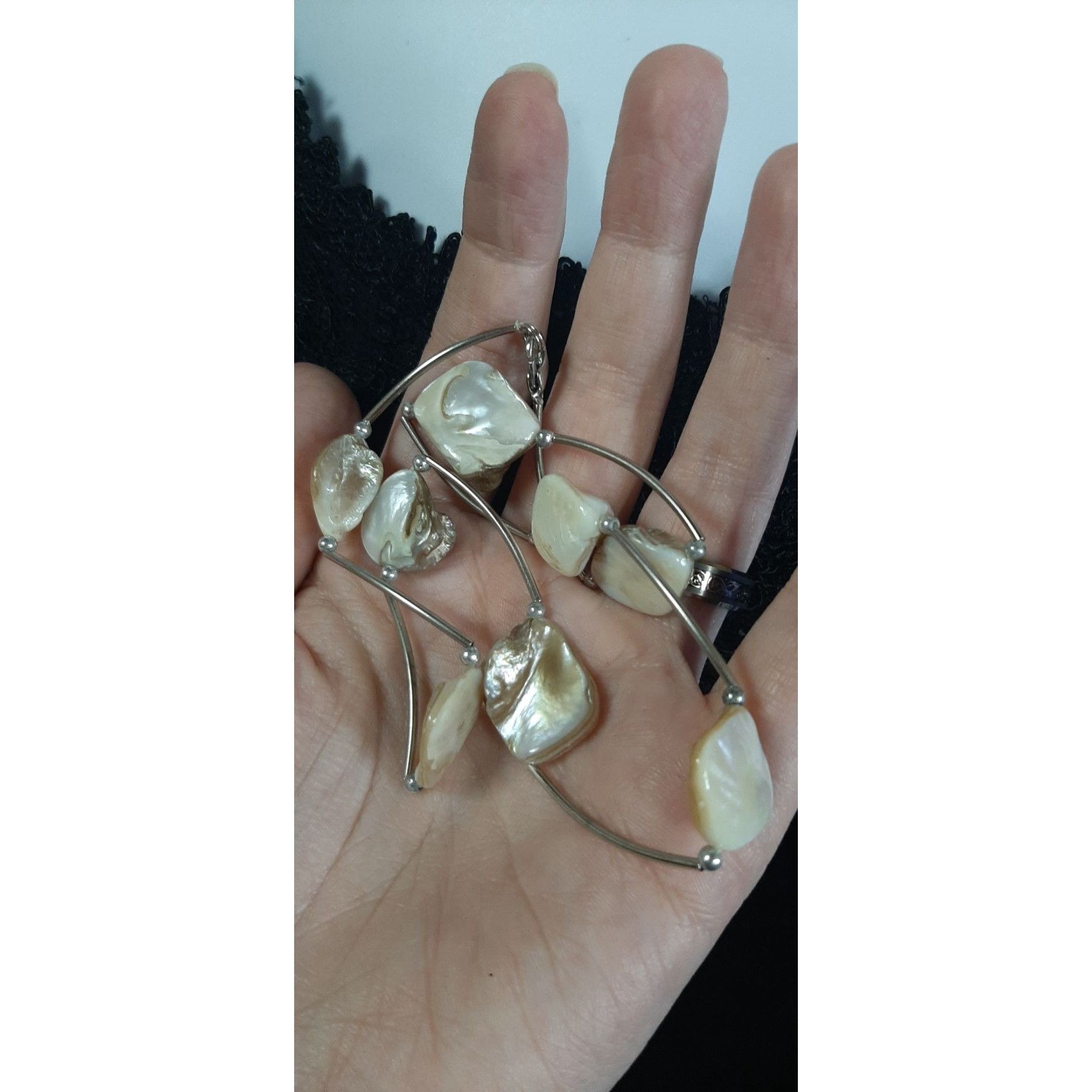 Handmade Mermaidcore Natural Iridescent Shell Bead Necklace With Silv Size ONE SIZE - 2 Thumbnail