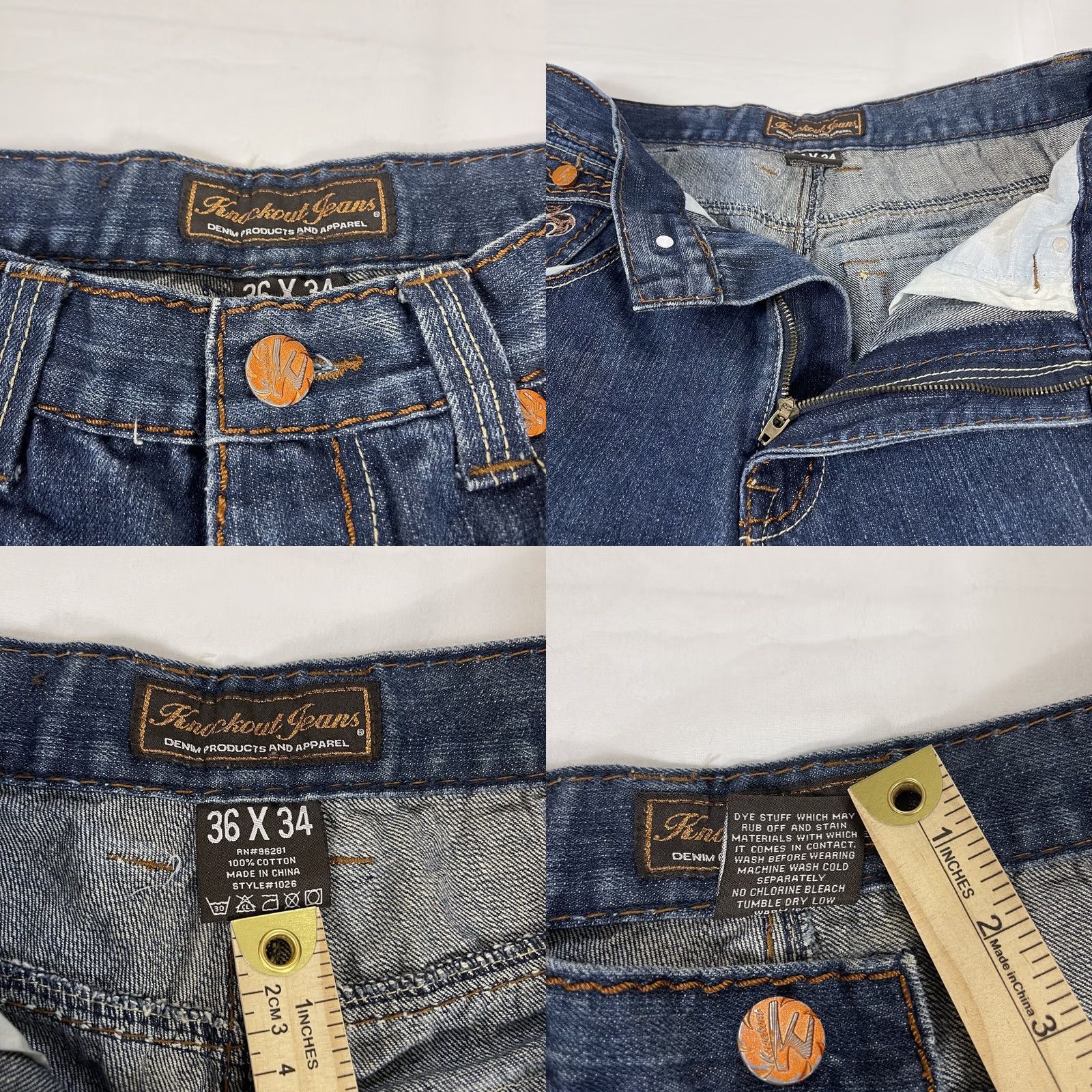 Denime Knockout Jeans Men’s 36x34 Denim Embroidered Flap Pocket Style 1026 Baggy KO Jeans Size US 34 / EU 50 - 8 Thumbnail
