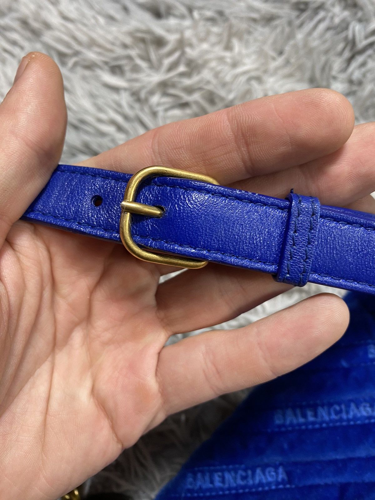Balenciaga × Vintage Balenciaga Blue Velvet Belt Bag with Chain — Iconic Style Size ONE SIZE - 4 Thumbnail