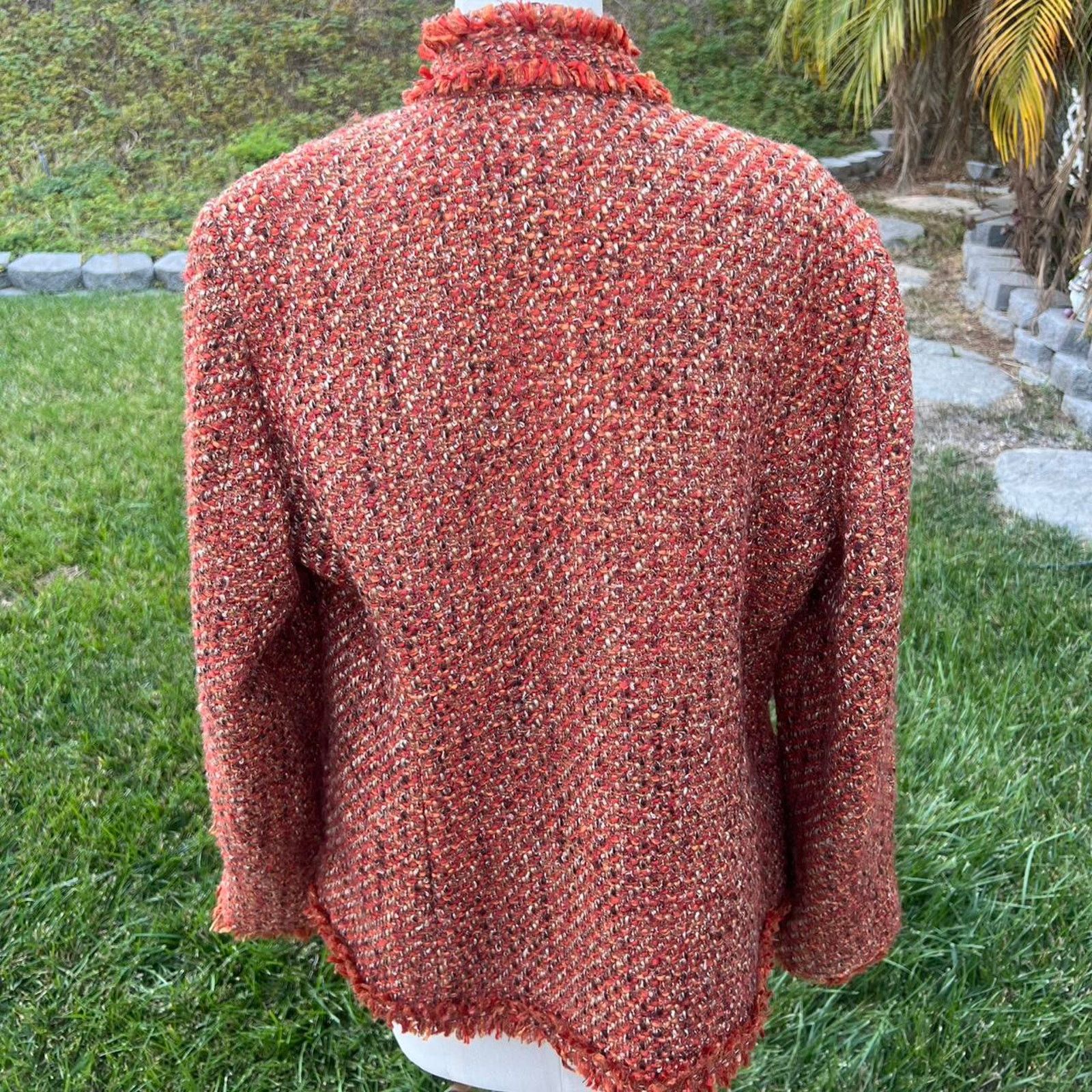 Chicos Chicos Orange Tweed Jacket Size XL / US 12-14 / IT 48-50 - 2 Thumbnail