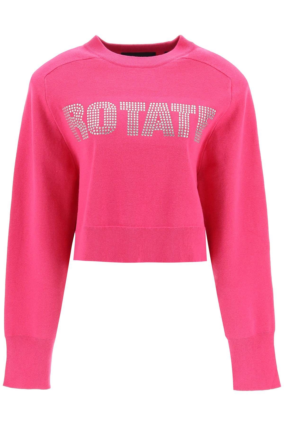 image of Rotate Birger Christensen Rotate Rhinestone Logo Organic Cotton Sweater in Pink Glo, Women's (Size 