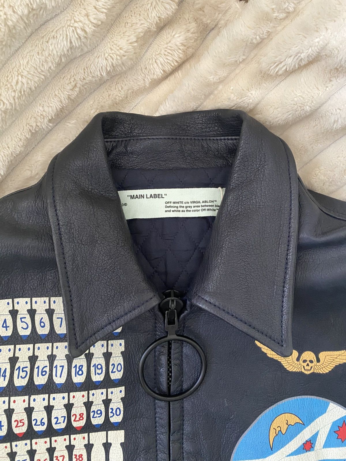 Off-White Off-White Aviator Bomber Leather Jacket Navy XL Size US XL / EU 56 / 4 - 3 Thumbnail